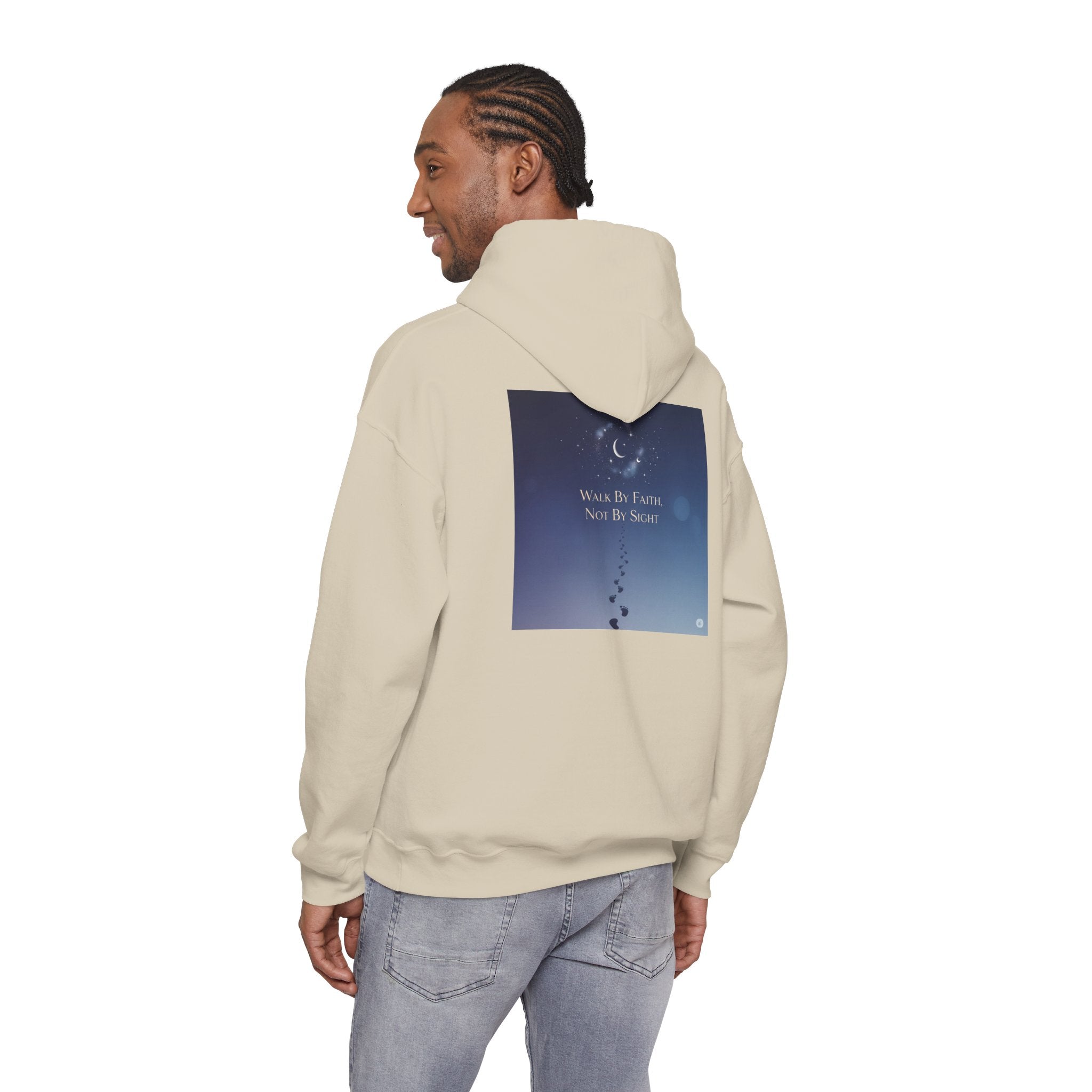 Walk by Faith, Not by Sight Hoodie – Moonlit Footprints Christian Hoodie for Cozy Nights Printify