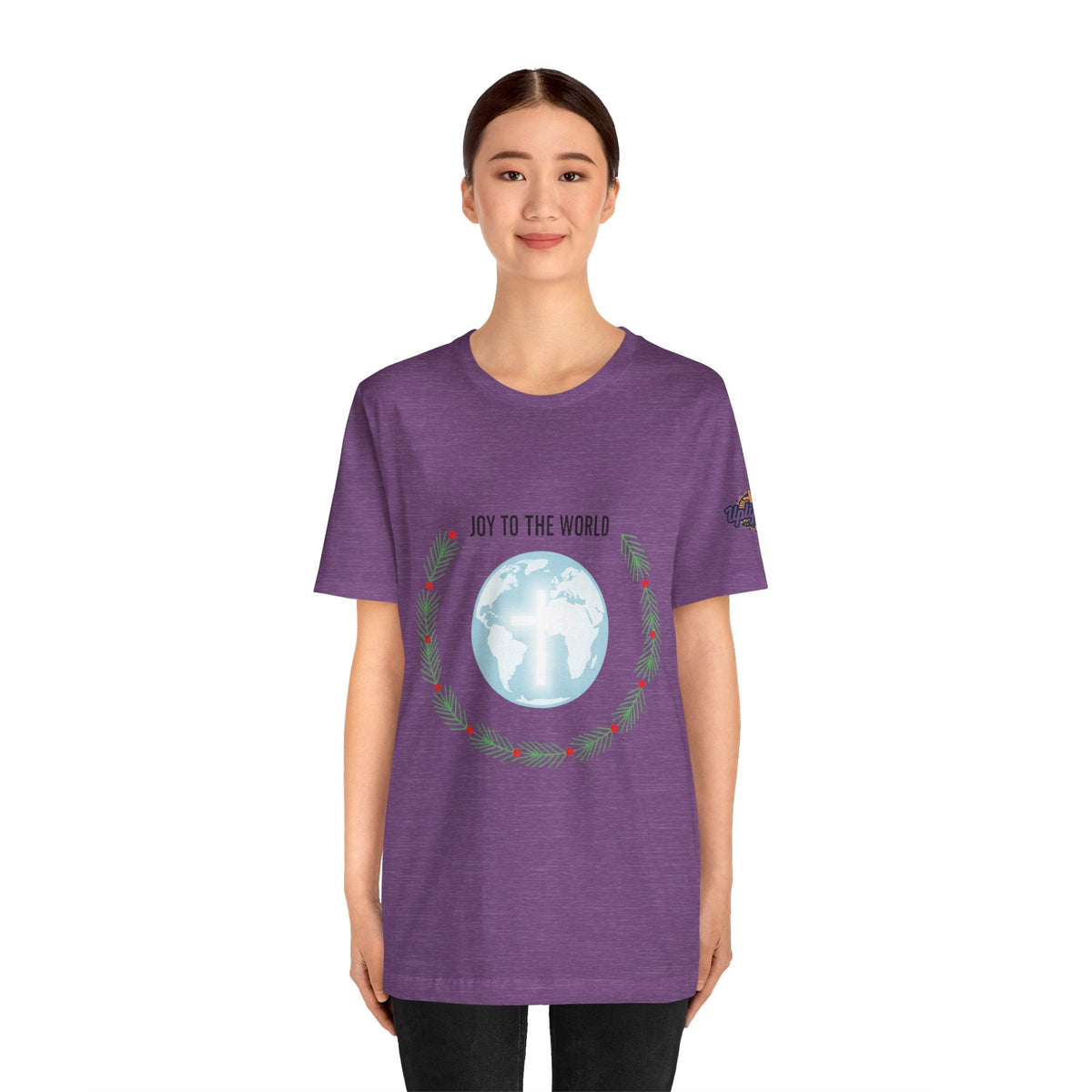 Joy to the World T-shirt – Wreath Earth Nativity Christian Christmas T-shirt for Isaiah 9:6 Holiday Faith & Festive Joy Printify