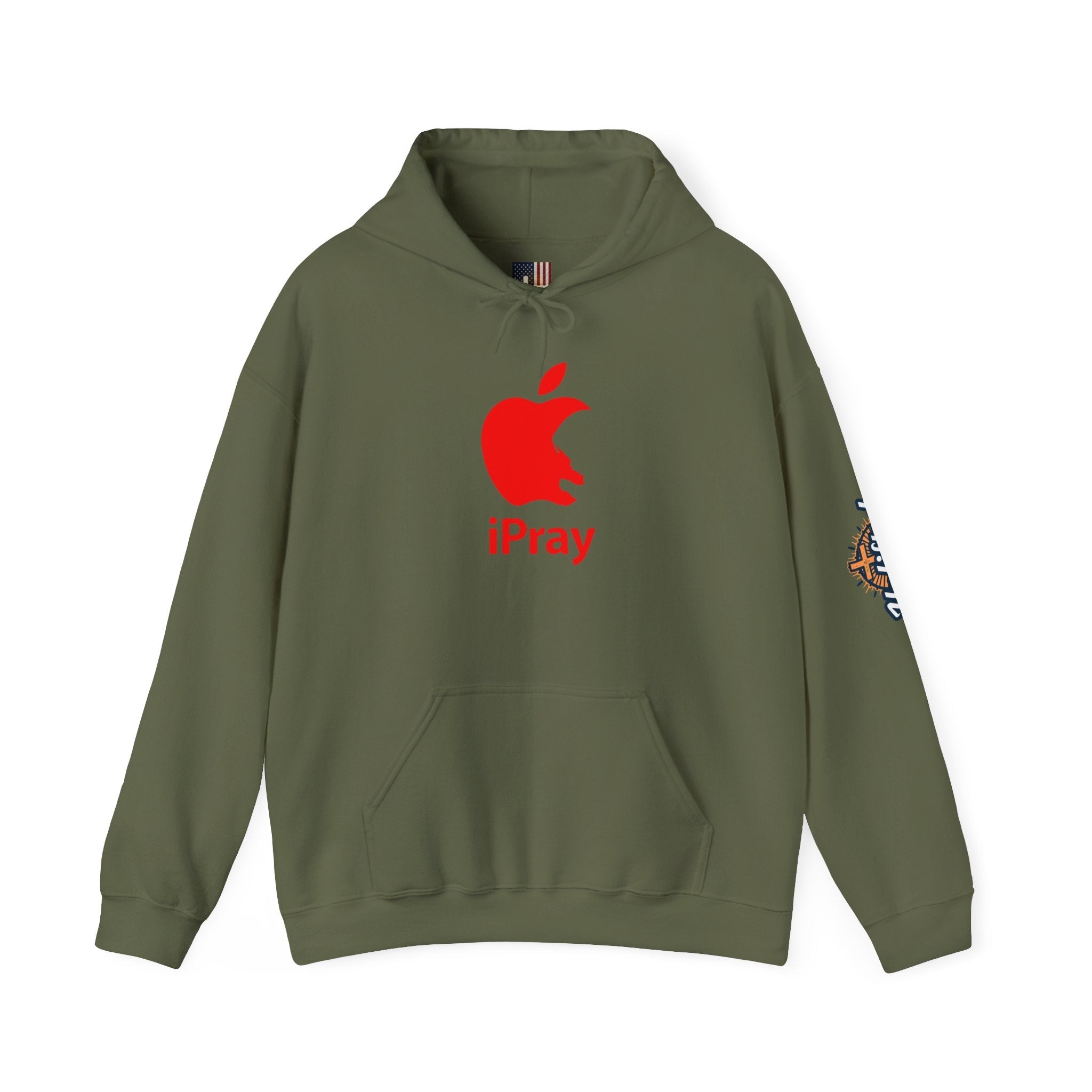 iPray Apple Logo Hoodie — Funny Christian Hoodie (Minimal Red Apple Graphic) Printify