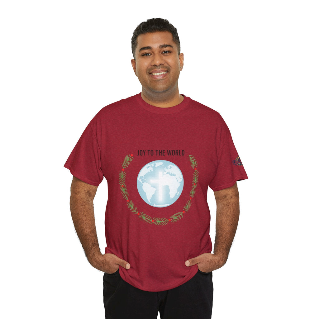 Joy to the World T-shirt – Wreath Earth Nativity Christian Christmas T-shirt for Isaiah 9:6 Holiday Faith & Festive Joy Printify