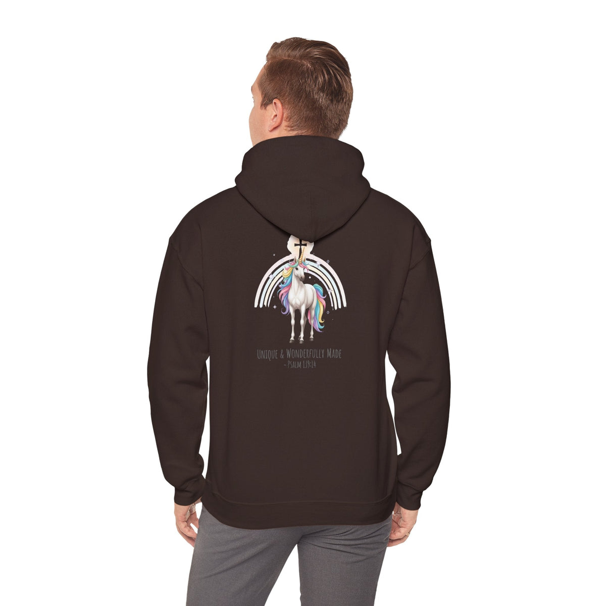 Unique Unicorn Hoodie – Rainbow Cross Psalm 139:14 Christian Hoodie for Wonderfully Made Printify