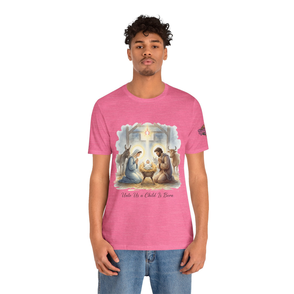 Unto Us a Child is Born T-shirt – Isaiah 9:6 Nativity Manger Scene Christian Christmas T-shirt for Holy Night Faith Printify