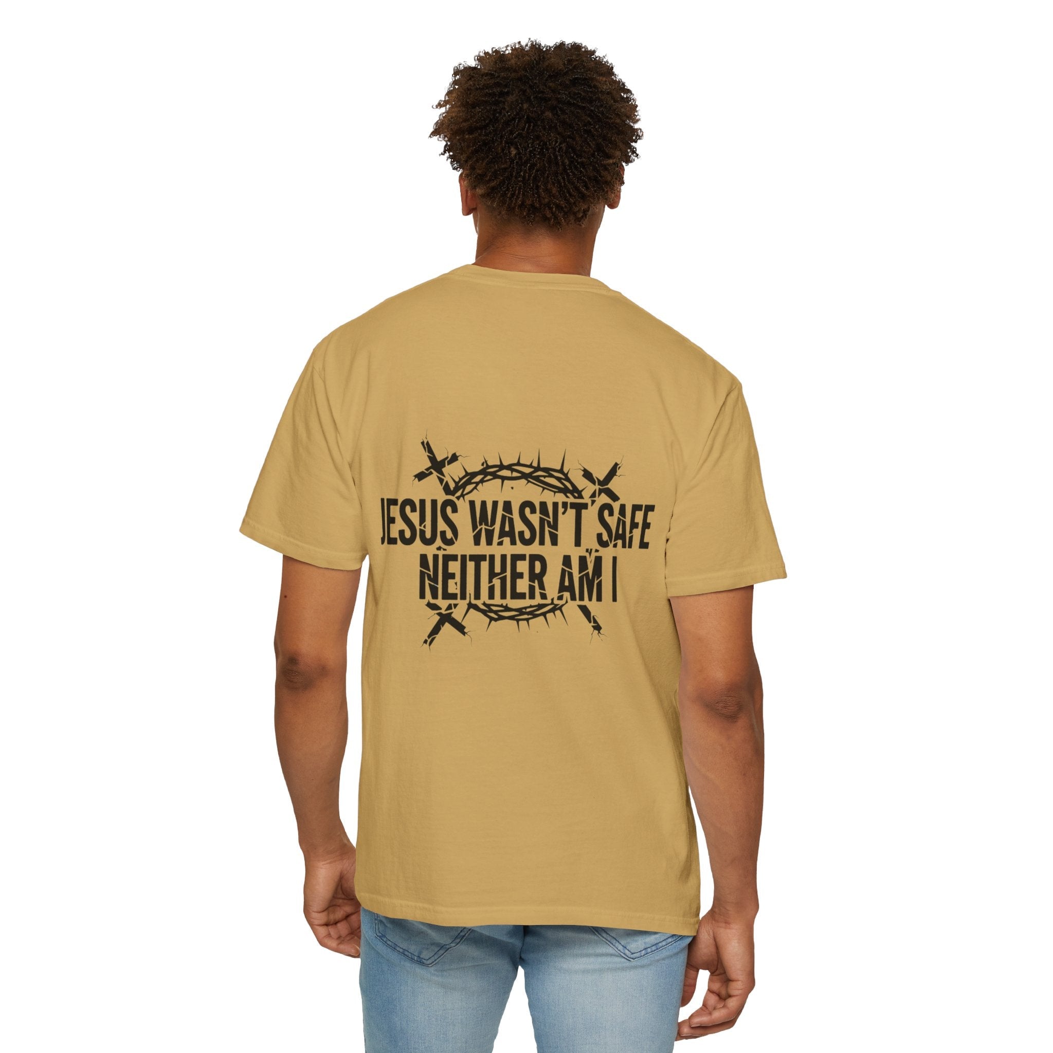 ⚡ Jesus Wasn’t Safe – Neither Am I | Bold Christian T-Shirt | Storm-Walking Faith Tee | Minimalist Black & White Design | Uplifted Gear Printify