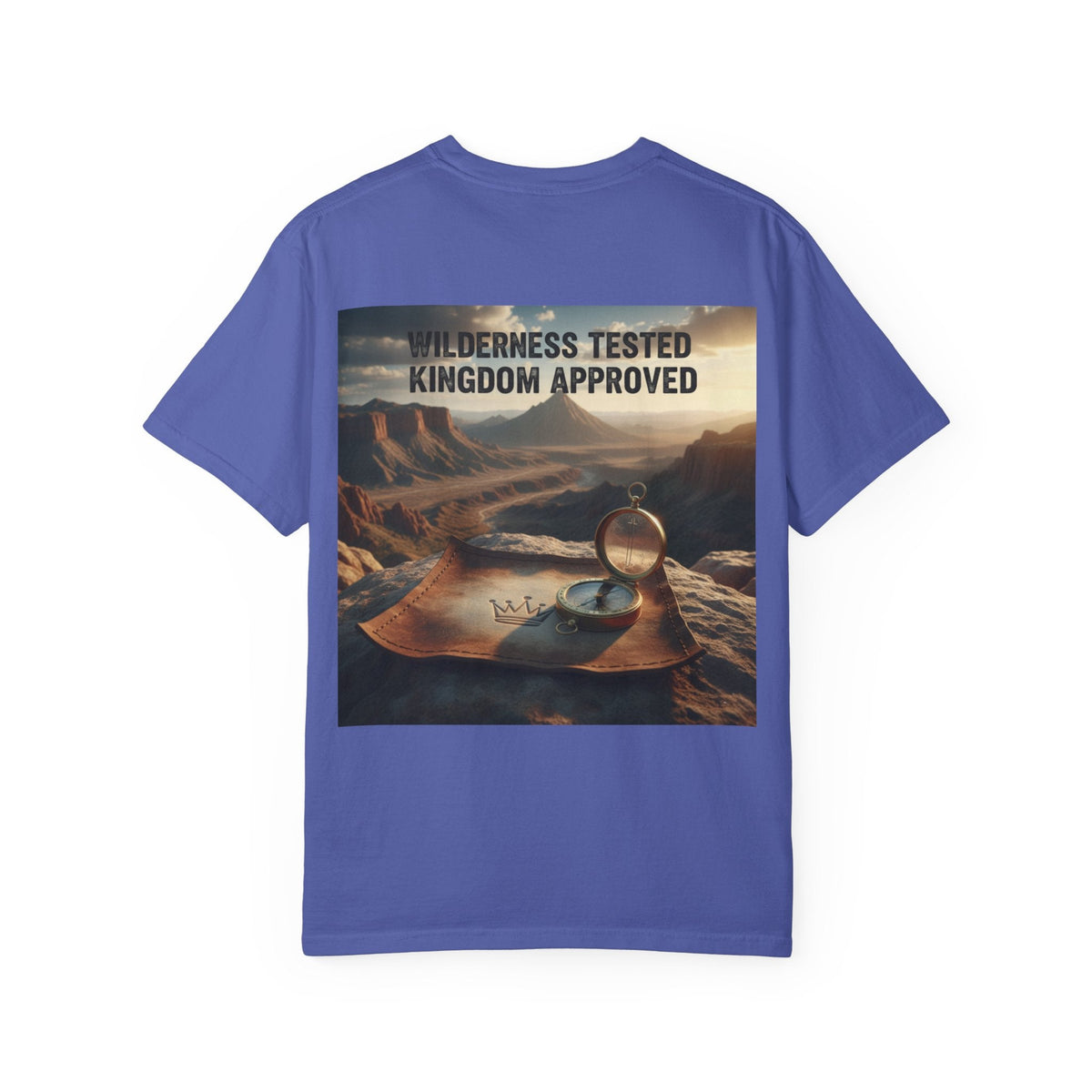 Wilderness Tested Kingdom Approved T-shirt – Mountain Desert Compass Crown Christian T-shirt for Biblical Adventure Faith Printify