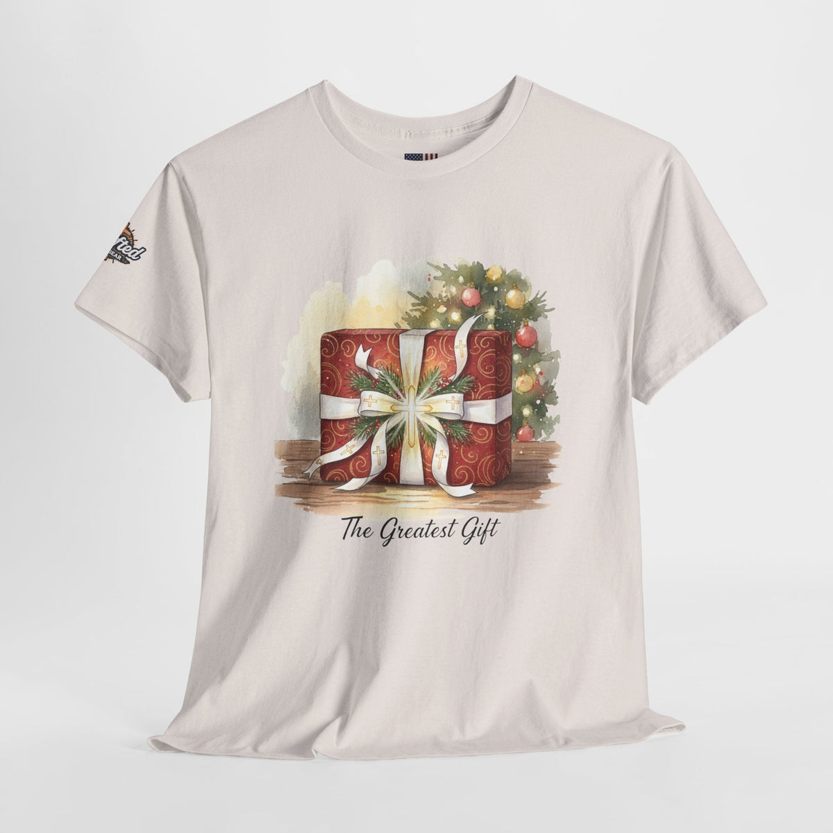 The Greatest Gift T-shirt – Cross Bow Present Christian T-shirt for Christmas Salvation & Eternal Faith Printify