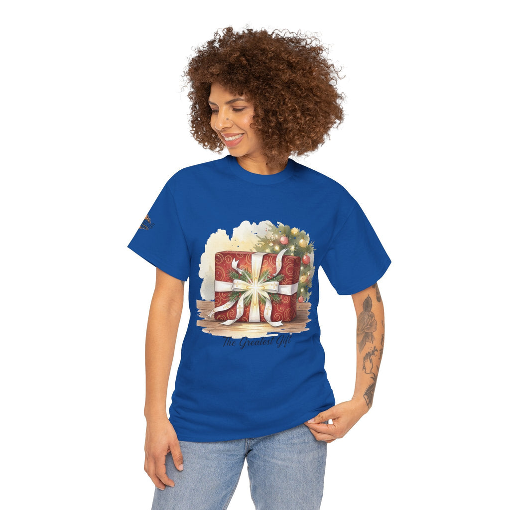 The Greatest Gift T-shirt – Cross Bow Present Christian T-shirt for Christmas Salvation & Eternal Faith Printify