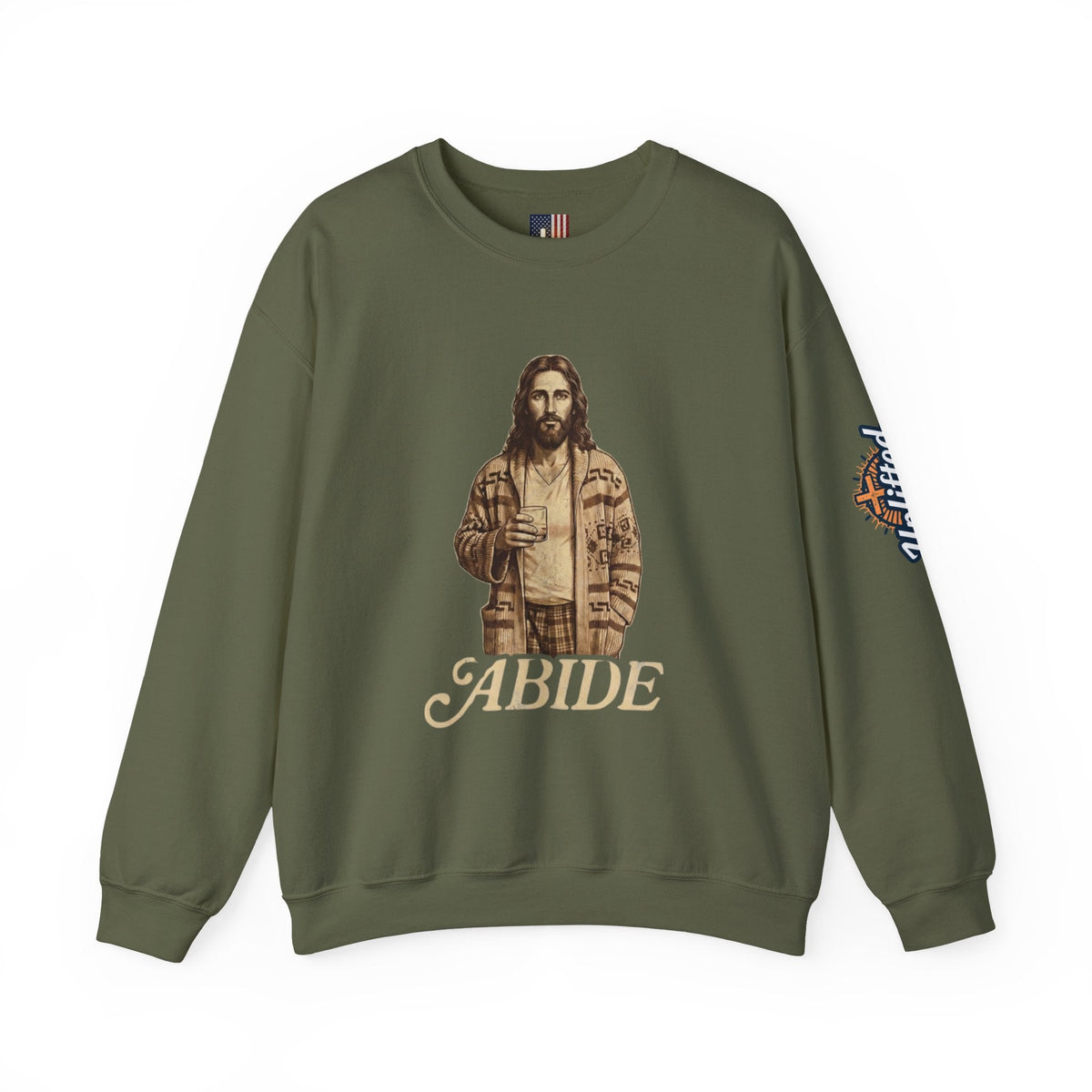 Abide Jesus Sweatshirt — Vintage 'The Dude' Religious Graphic Sweatshirt Printify