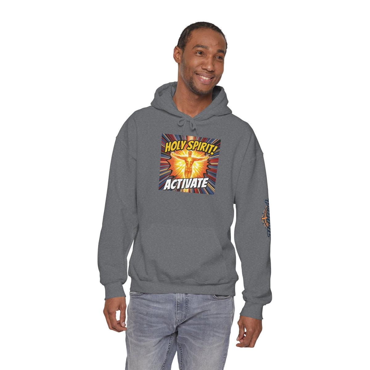 Holy Spirit Activate Hoodie – Superhero Christian Sweatshirt with Vibrant Power-Up Design for Faith-Fueled Boldness Printify