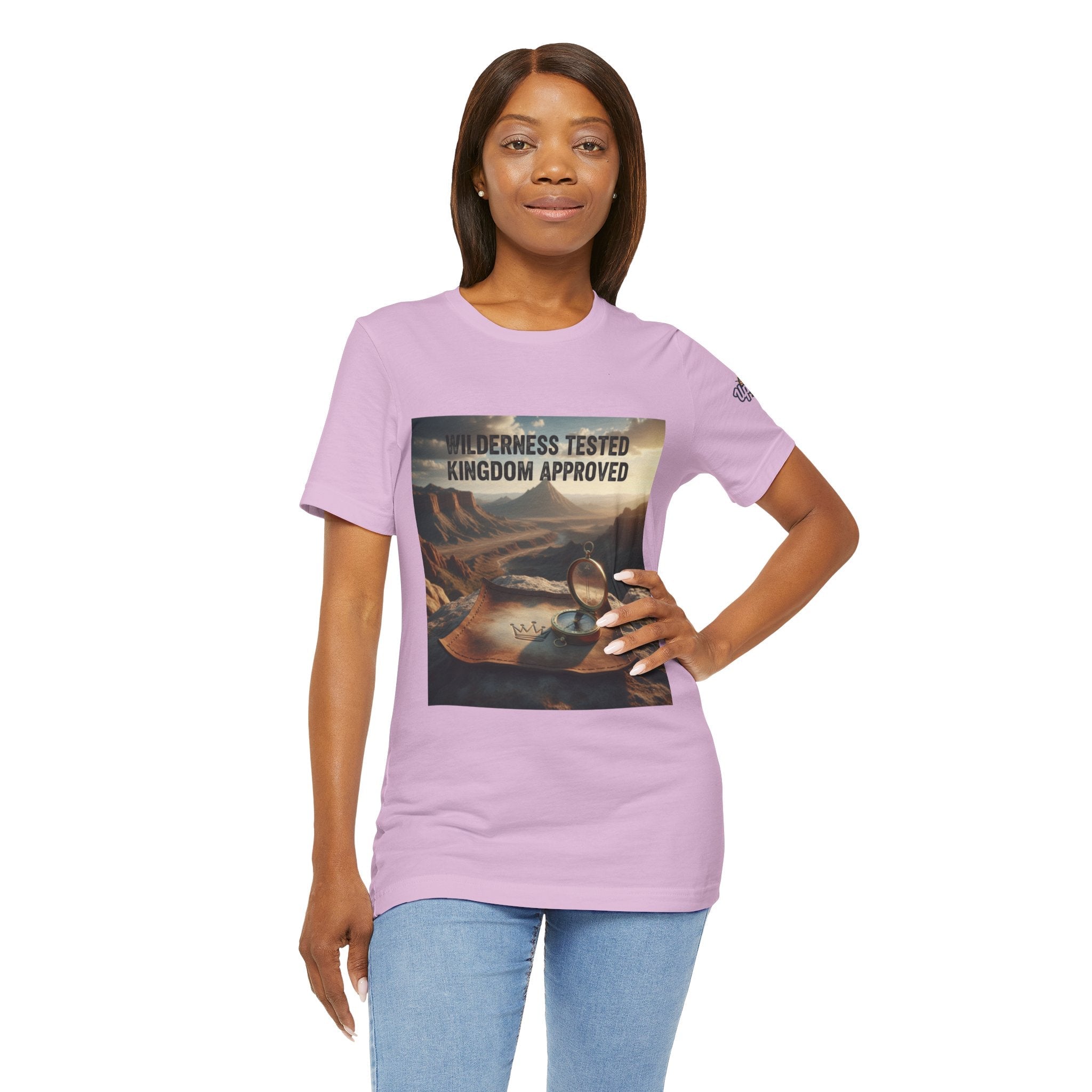 Wilderness Tested Kingdom Approved T-shirt – Mountain Desert Compass Crown Christian T-shirt for Biblical Adventure Faith Printify