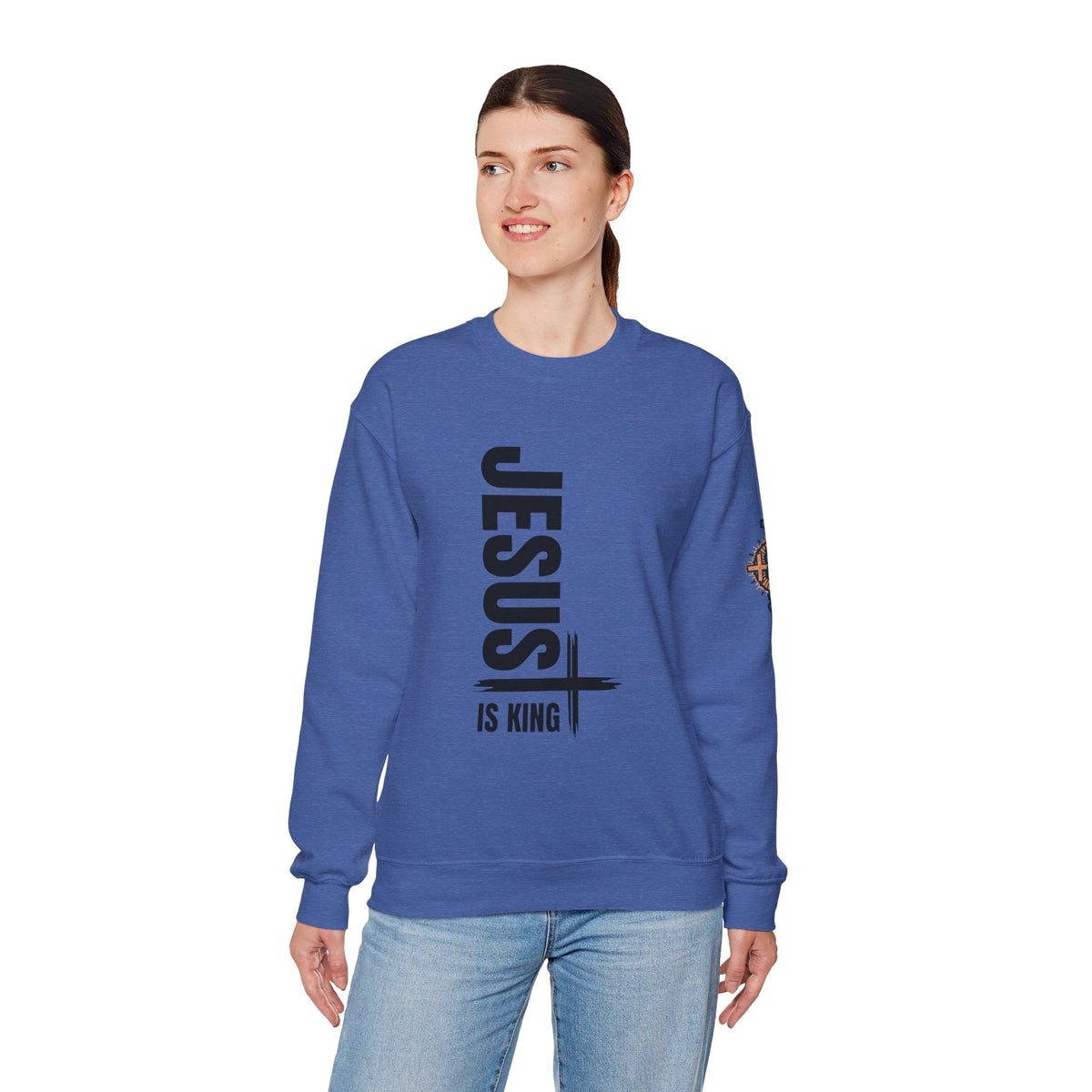 Jesus Is King Sweatshirt | Modern Typographic Cross Christian Sweatshirt Printify