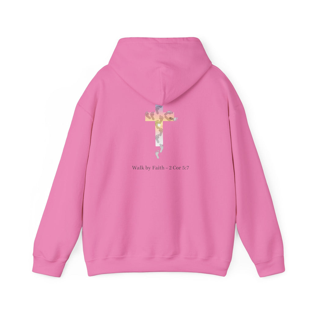 Walk by Faith Hoodie – Cross & Footprints Christian Hoodie for Cozy Inspiration Printify