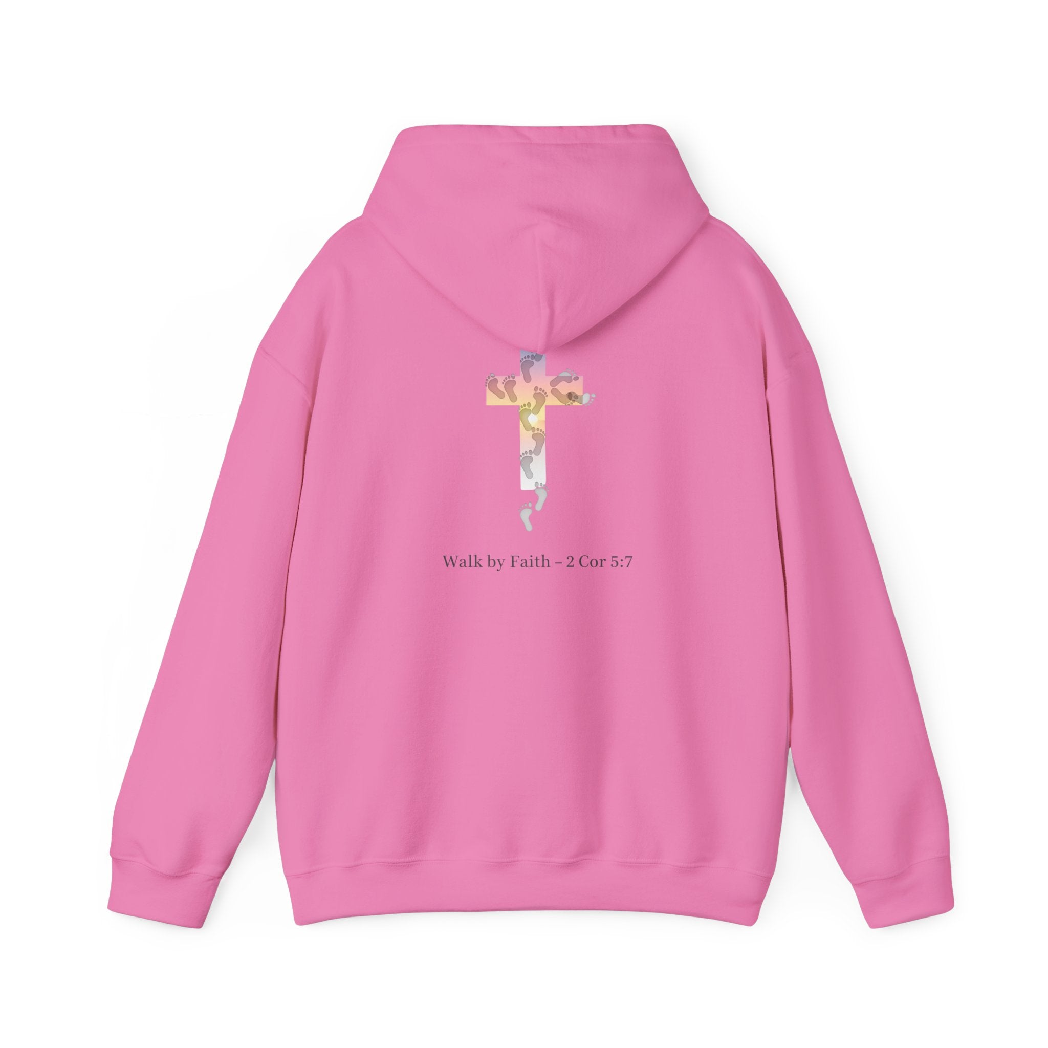 Walk by Faith Hoodie – Cross & Footprints Christian Hoodie for Cozy Inspiration Printify