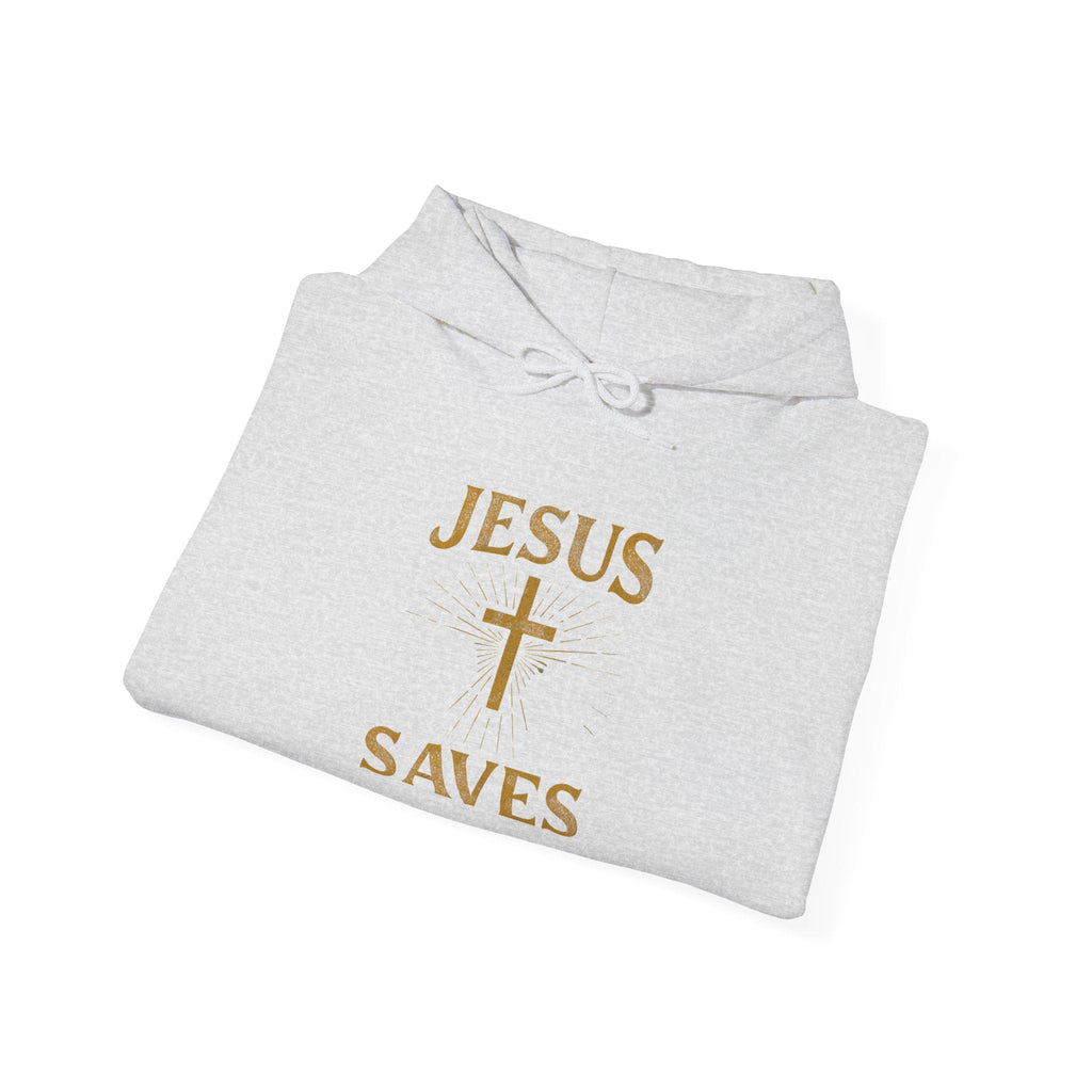 Jesus Saves Hoodie – Radiant Cross & Rays of Light Christian Sweatshirt for Eternal Hope & Faith Printify