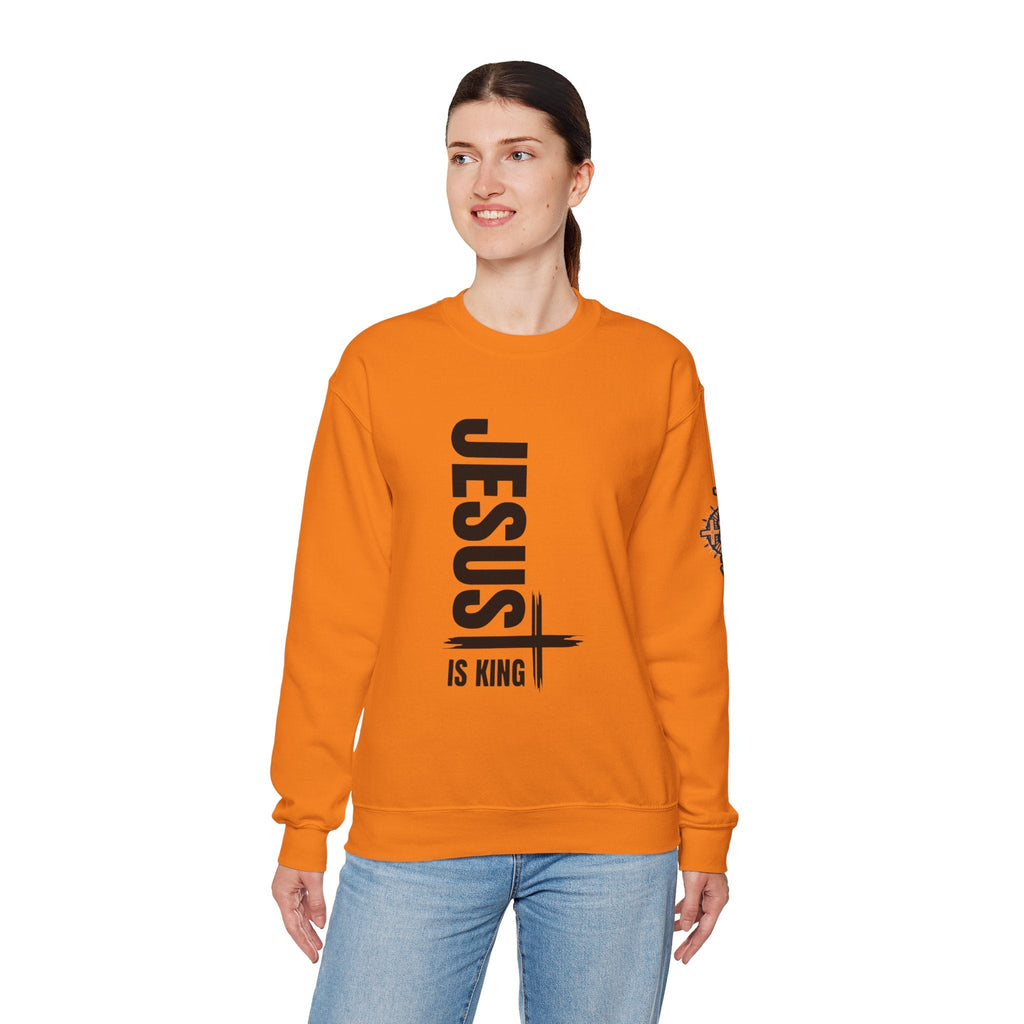 Jesus Is King Sweatshirt | Modern Typographic Cross Christian Sweatshirt Printify