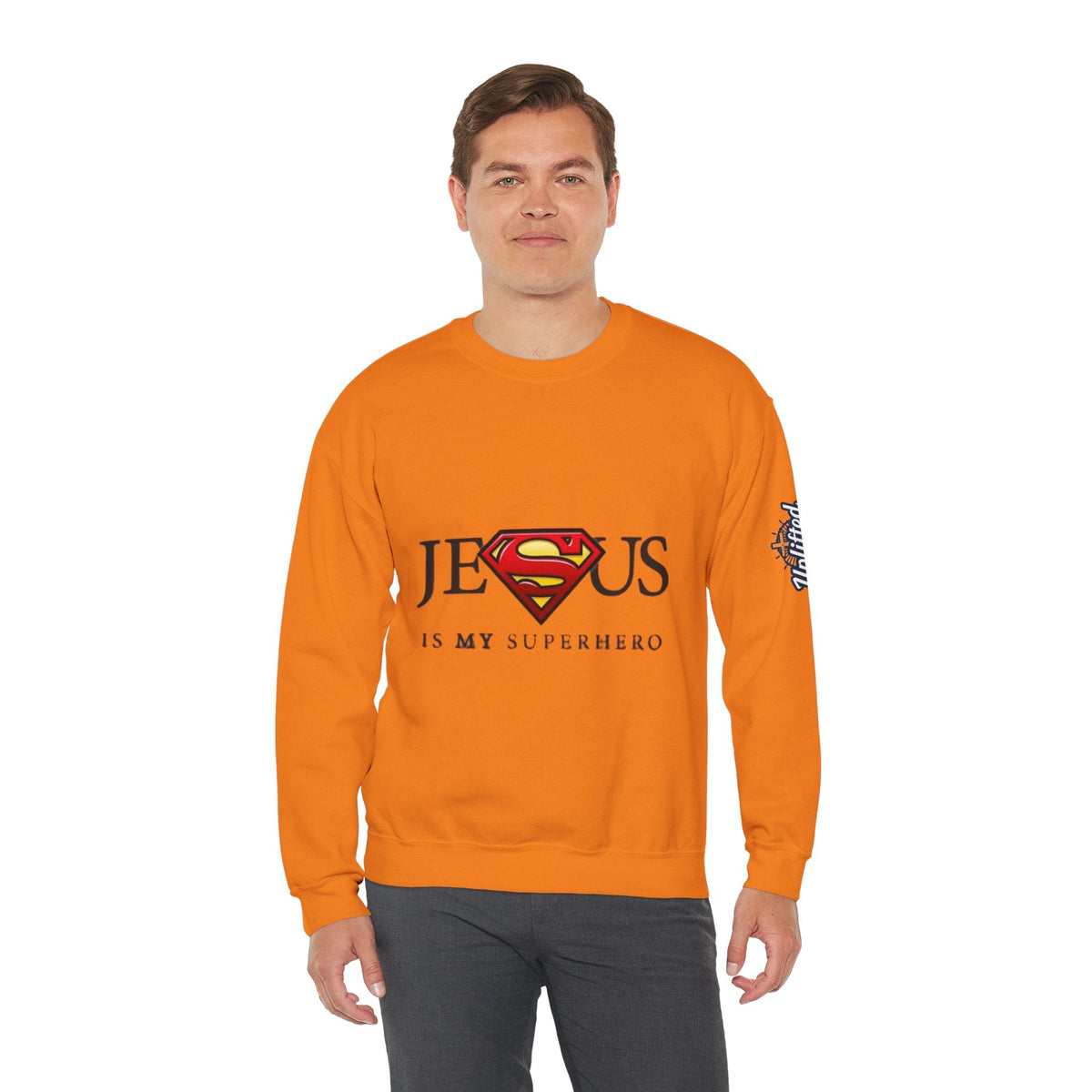 Jesus Is My Superhero Crewneck Sweatshirt Printify