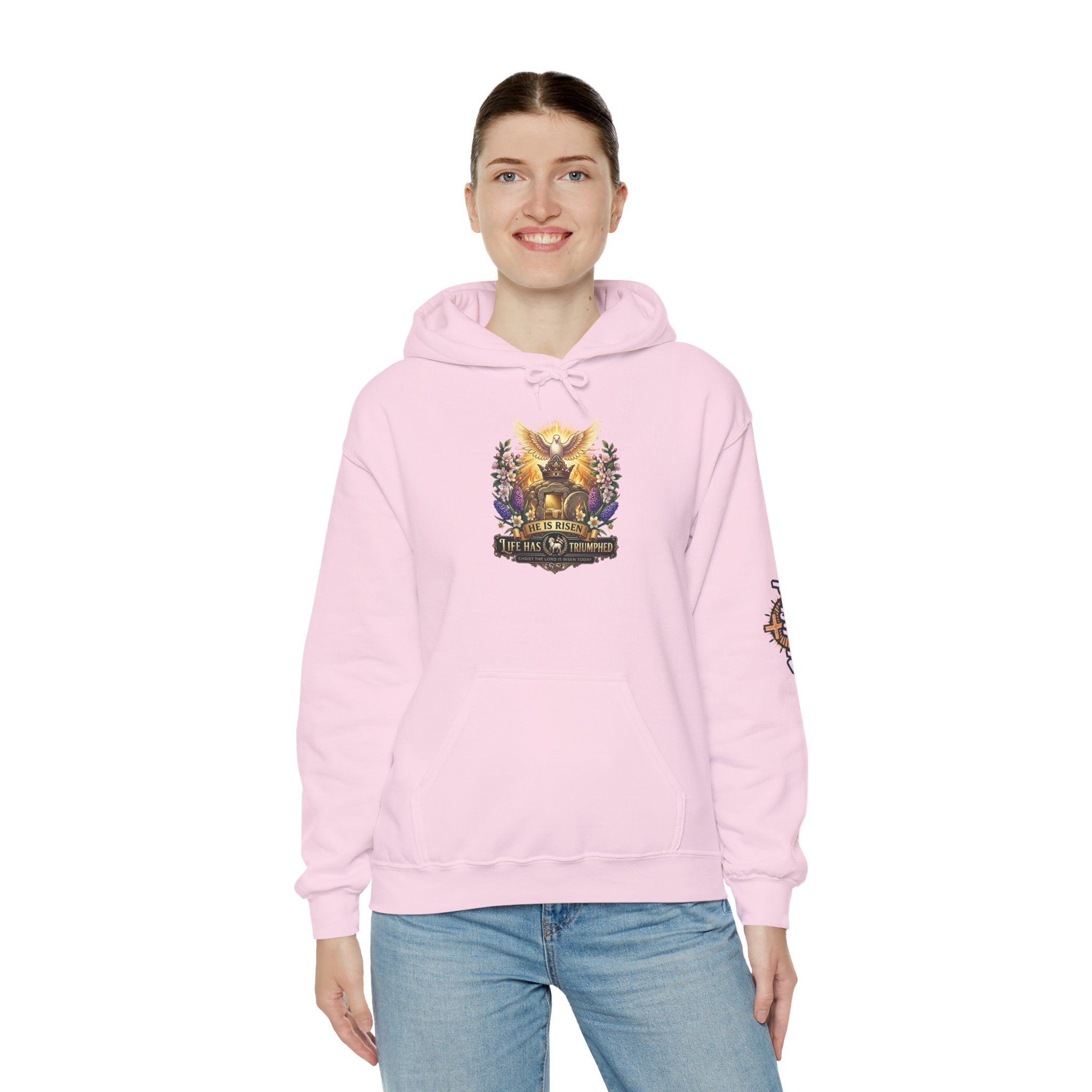 He Is Risen "Life Has Triumphed" Hoodie — Easter Resurrection Christian Hoodie Printify