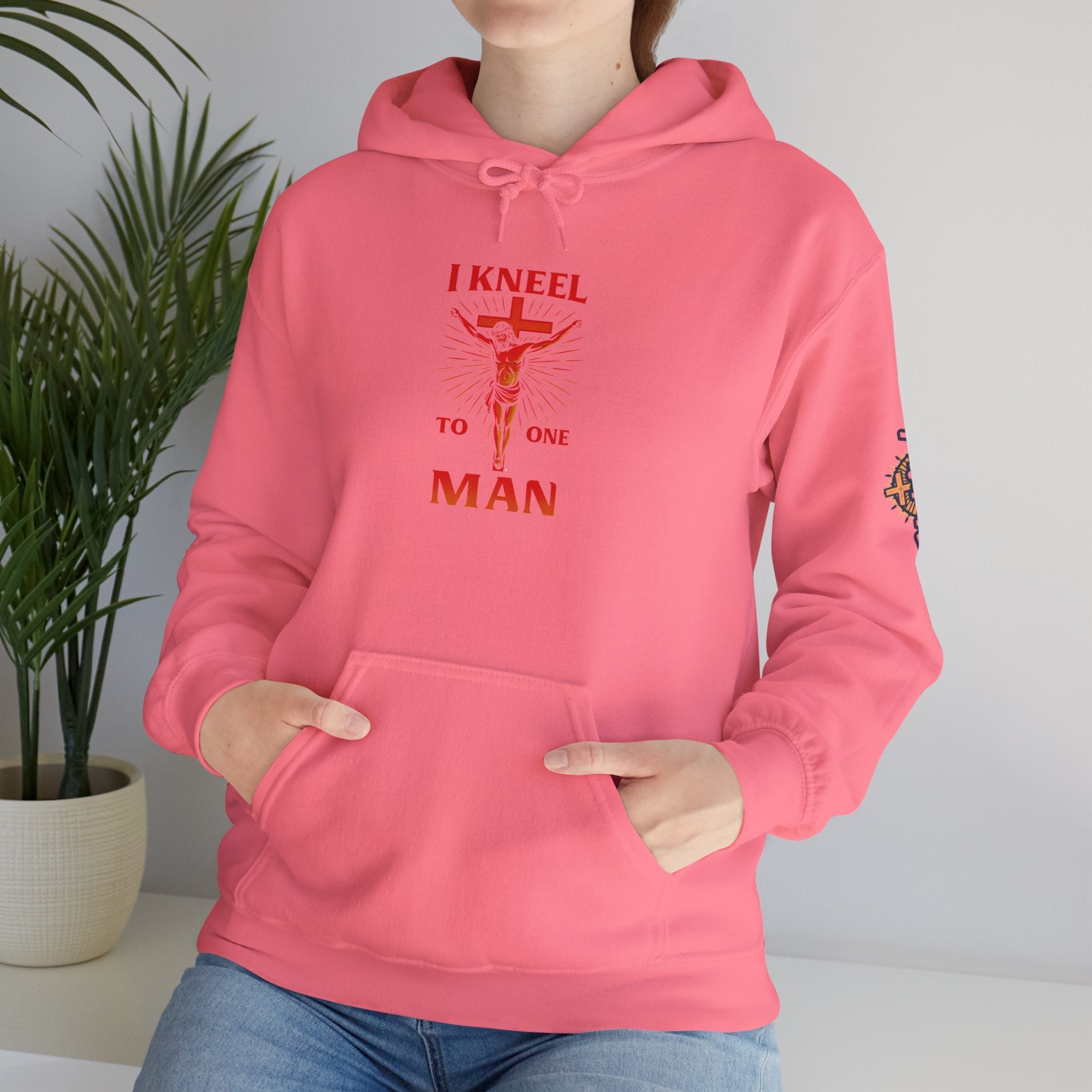 I Kneel to One Man Hoodie – Crucifixion Christian Sweatshirt for Unashamed Devotion & Bold Faith Printify