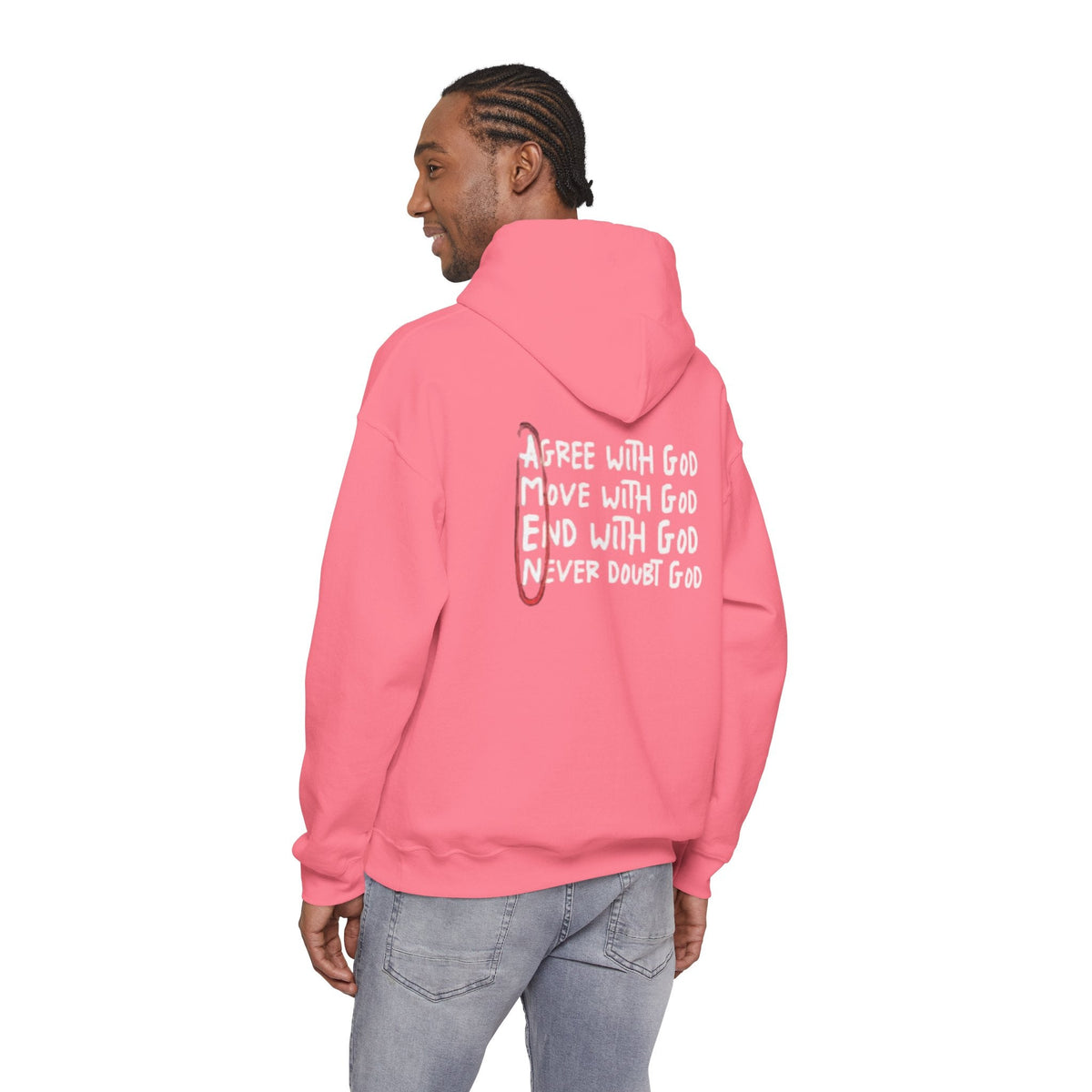 AMEN Acronym Hoodie – Agree with God Move with God End with God Never Doubt God Christian Sweatshirt for Unwavering Faith Printify
