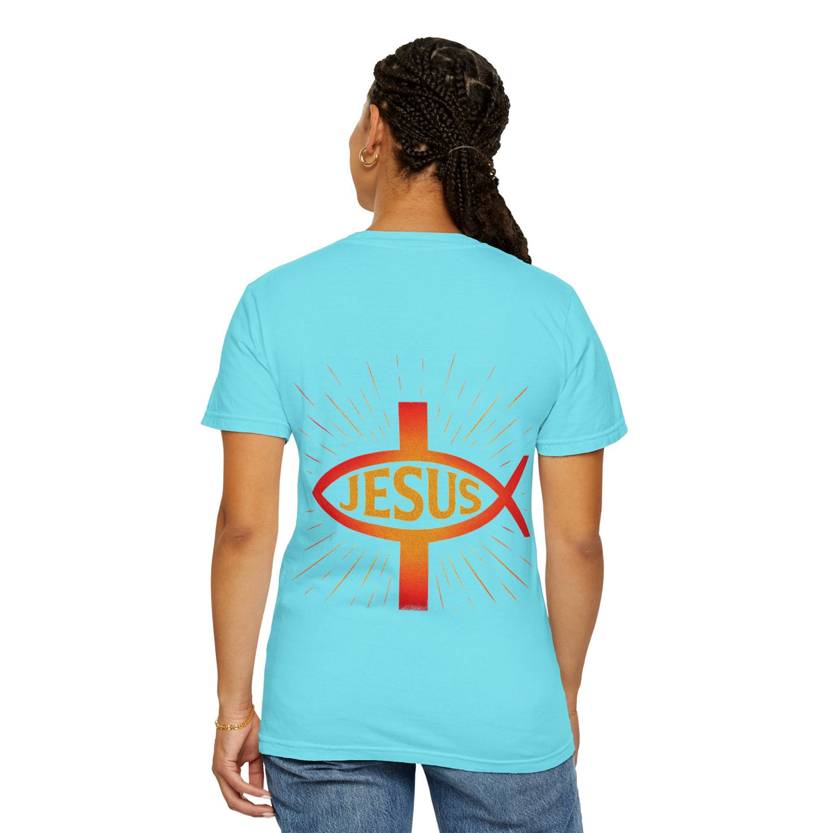 Jesus Ichthys T-shirt – Christian Fish Symbol with Cross & Jesus Inscription T-shirt for Eternal Faith & Streetwear Printify
