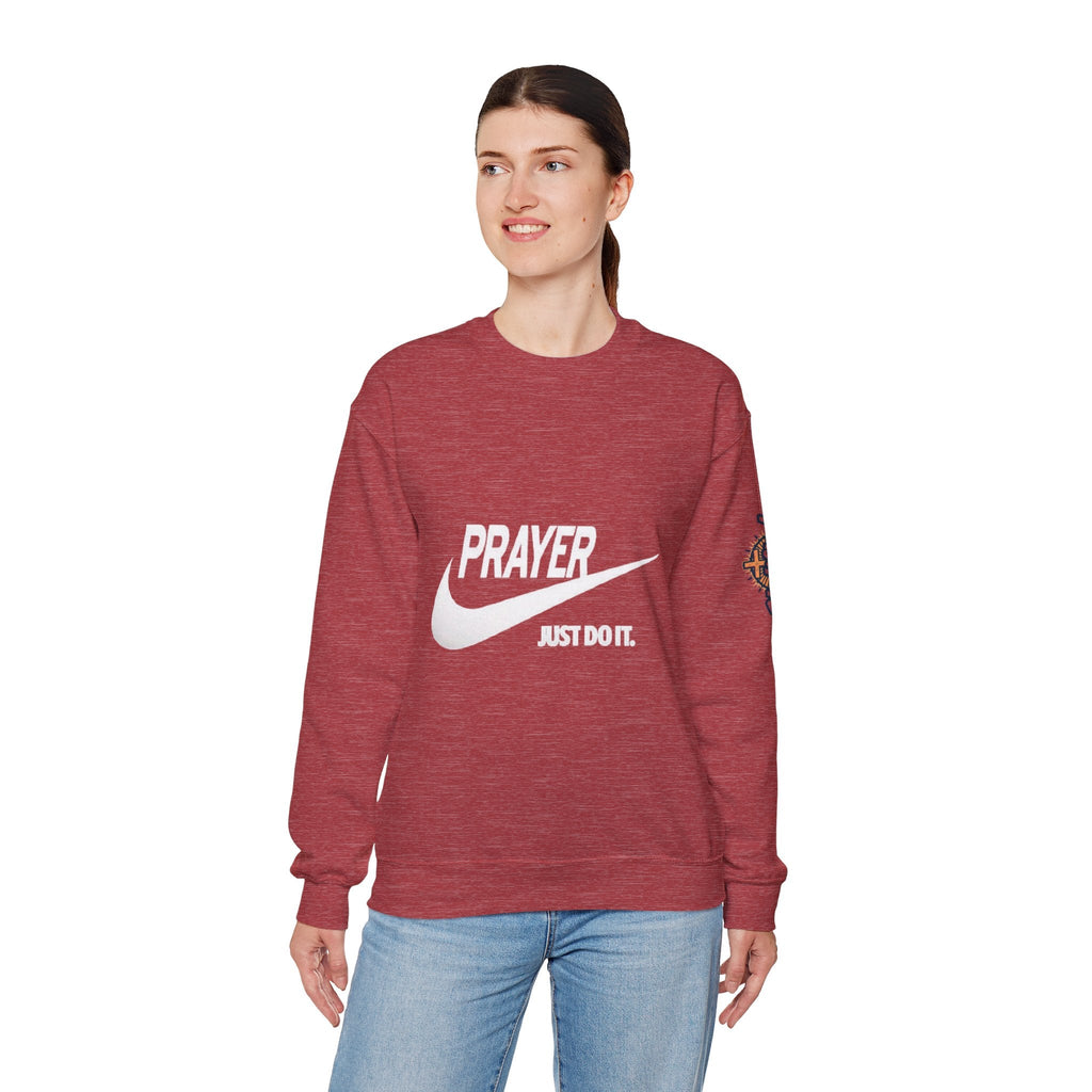 Prayer Just Do It Sweatshirt - Funny Christian Nike Parody Sweatshirt - Faith Gear Printify