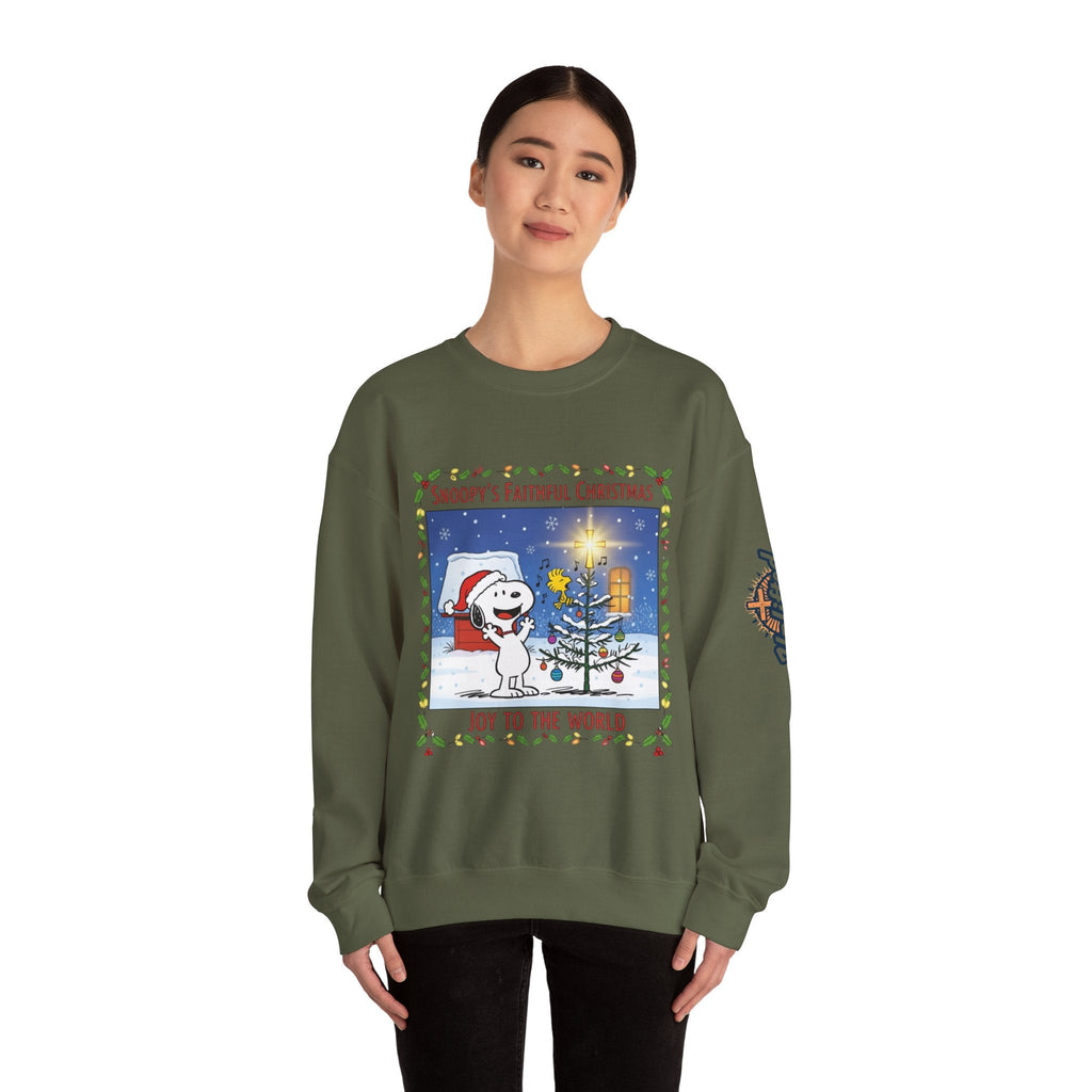 🎄 Faithful Christmas Friends – Christian Holiday Sweatshirt | Festive Tree & Cartoon Duo | Heartwarming Christmas Tee by Uplifted Gear Printify