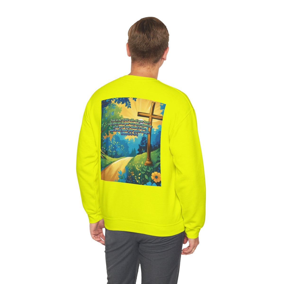 Trust in The Lord Proverbs 3:5-6 Biblical Design Crewneck Sweatshirt Printify