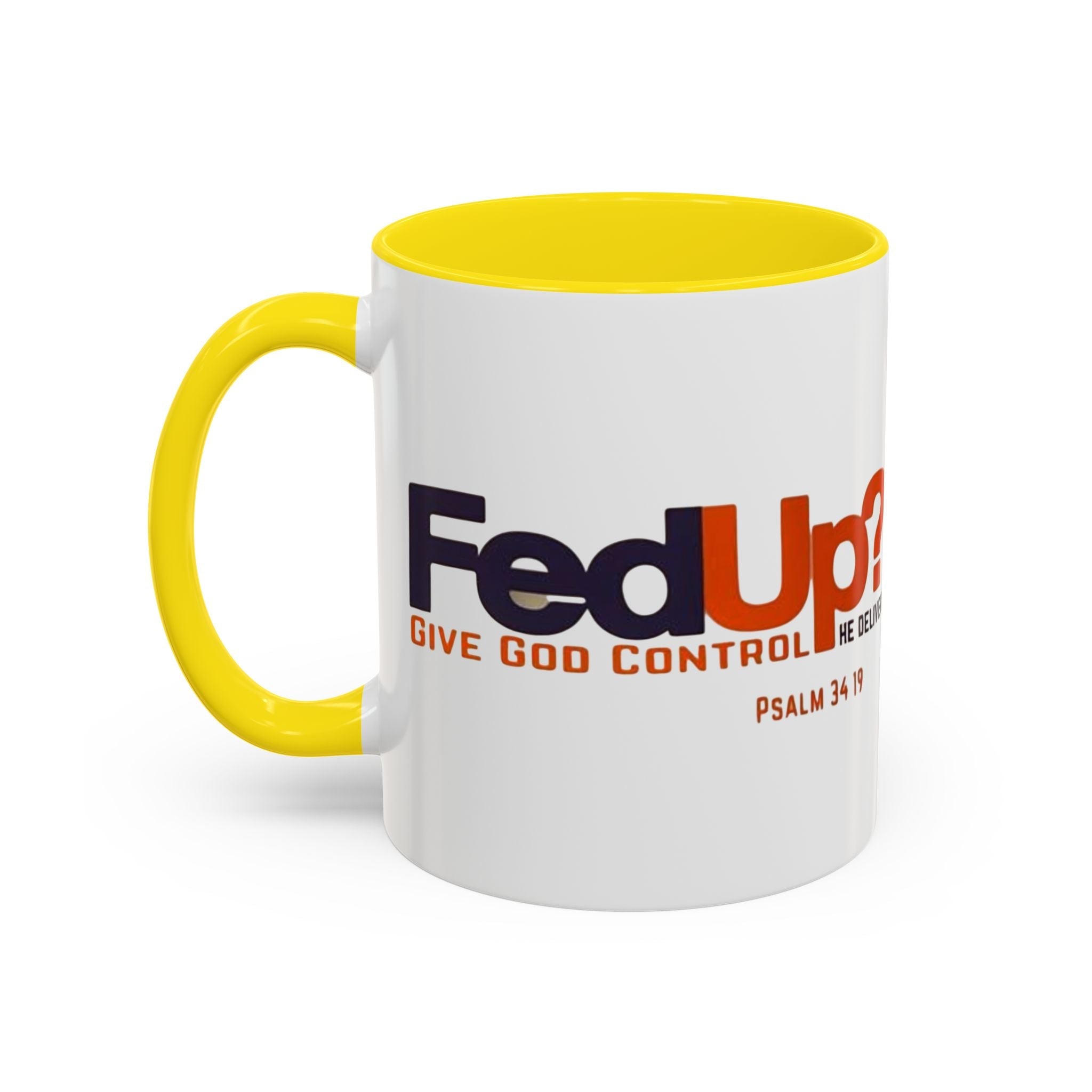 Funny Christian Coffee Mug — “Give God Control, HE Delivers” Accent Mug (11/15oz) Printify