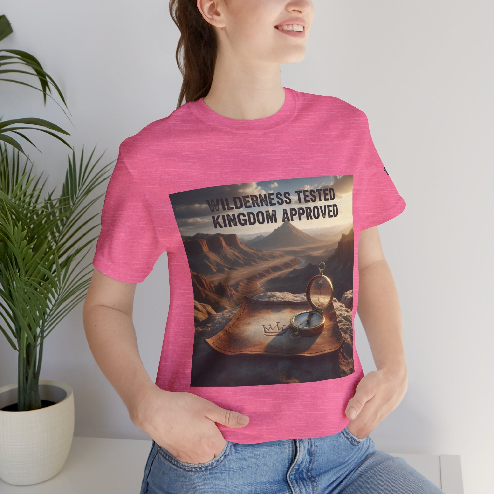 Wilderness Tested Kingdom Approved T-shirt – Mountain Desert Compass Crown Christian T-shirt for Biblical Adventure Faith Printify