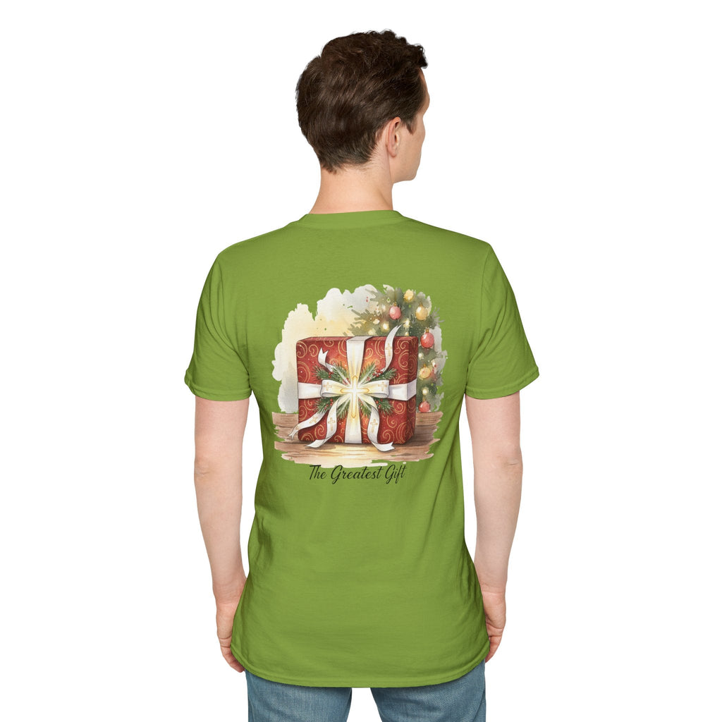 The Greatest Gift T-shirt – Cross Bow Present Christian T-shirt for Christmas Salvation & Eternal Faith Printify