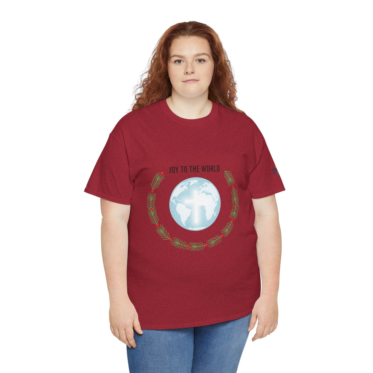 Joy to the World T-shirt – Wreath Earth Nativity Christian Christmas T-shirt for Isaiah 9:6 Holiday Faith & Festive Joy Printify
