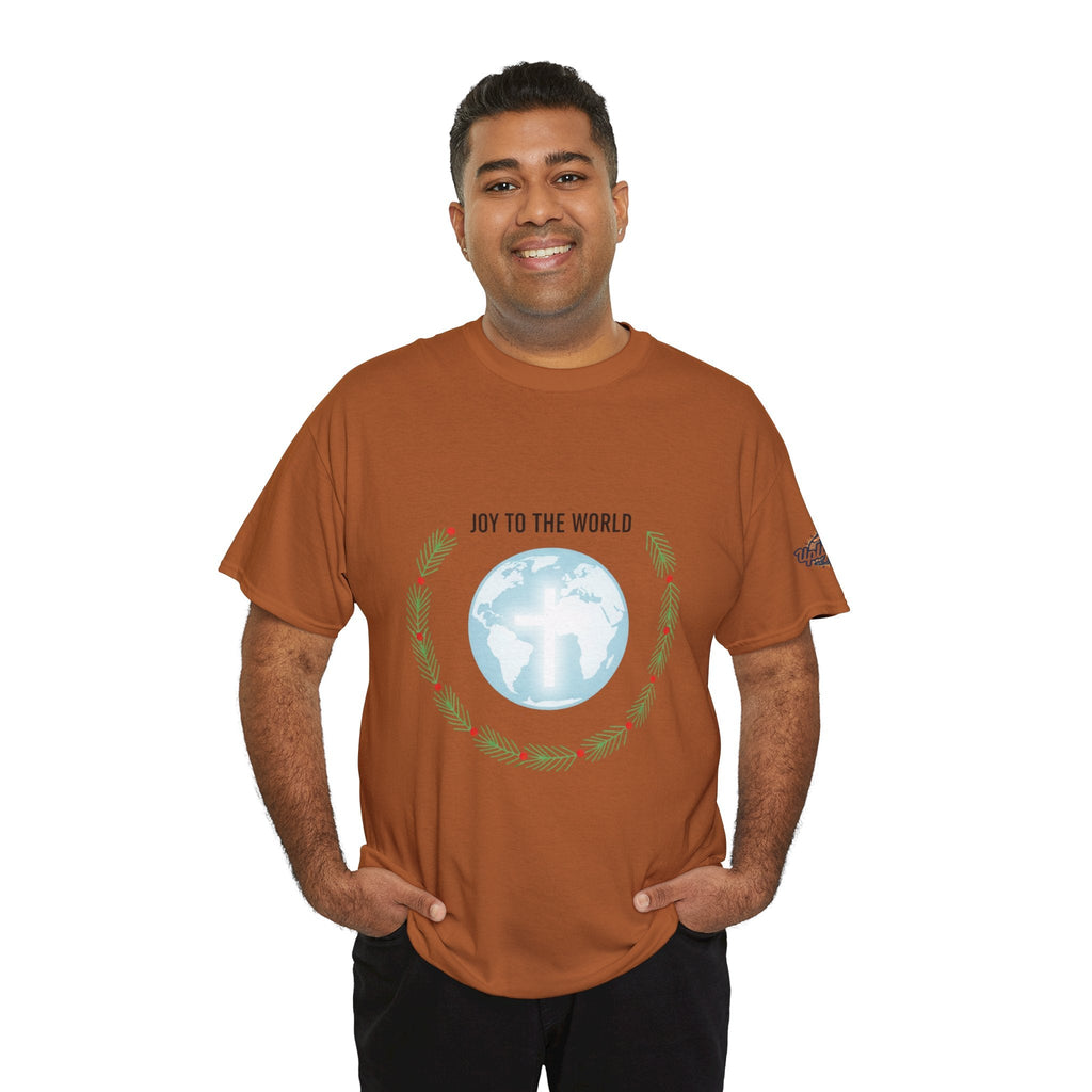 Joy to the World T-shirt – Wreath Earth Nativity Christian Christmas T-shirt for Isaiah 9:6 Holiday Faith & Festive Joy Printify