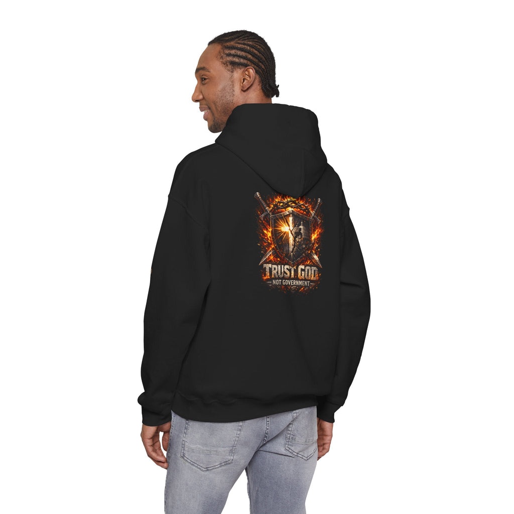 Trust God Not Government Shield Hoodie — Patriotic Christian Faith Hoodie Printify