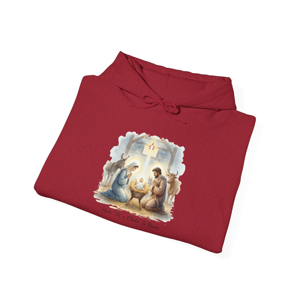 Unto Us a Child is Born Hoodie – Isaiah 9:6 Nativity Manger Scene Christian Christmas Sweatshirt for Holy Night Faith Printify