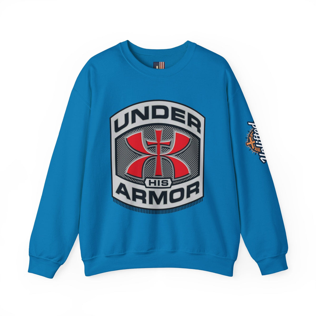 Under His Armor Crewneck Sweatshirt — Christian Faith Graphic Pullover Printify