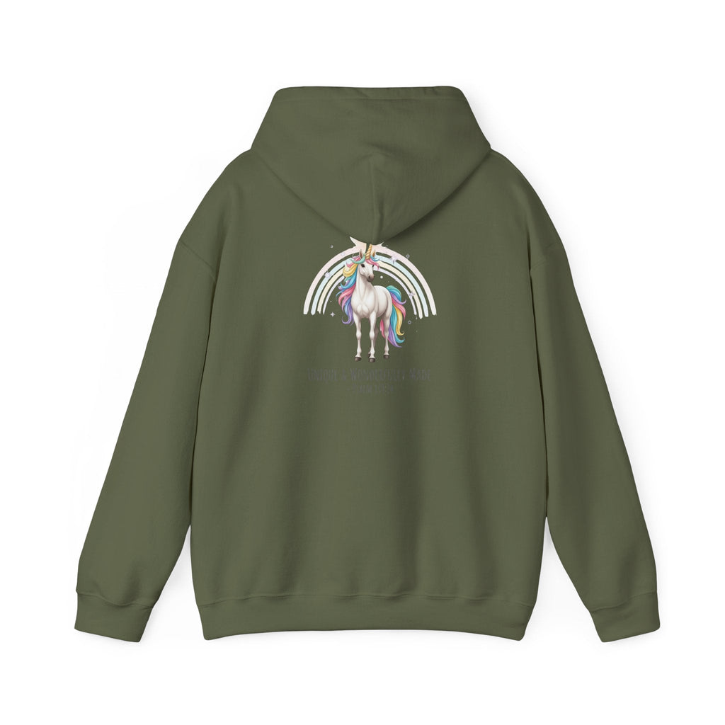 Unique Unicorn Hoodie – Rainbow Cross Psalm 139:14 Christian Hoodie for Wonderfully Made Printify