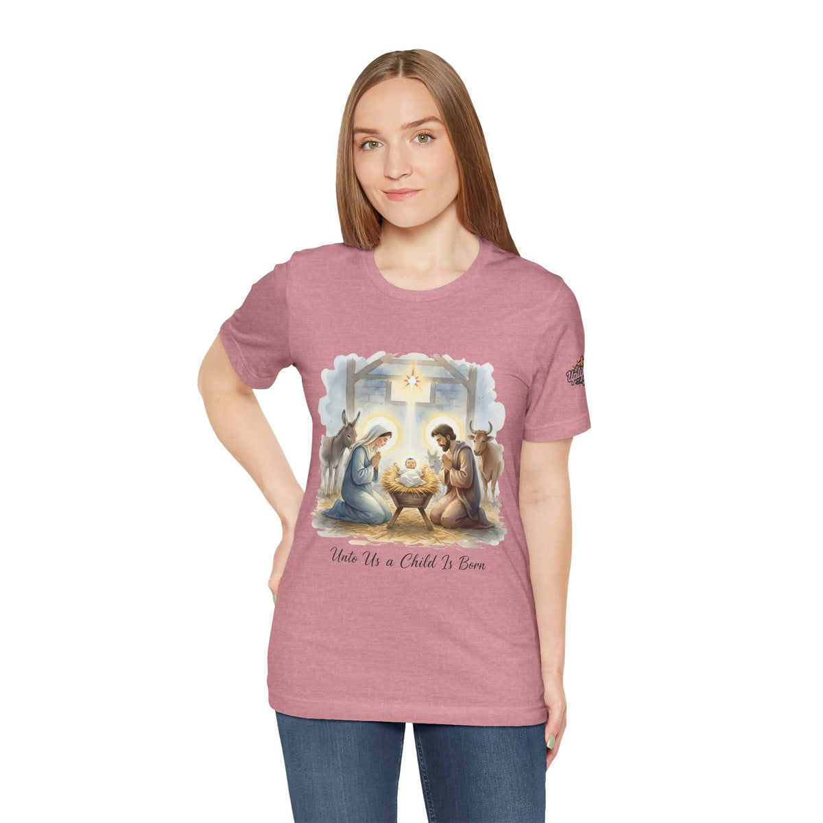 Unto Us a Child is Born T-shirt – Isaiah 9:6 Nativity Manger Scene Christian Christmas T-shirt for Holy Night Faith Printify