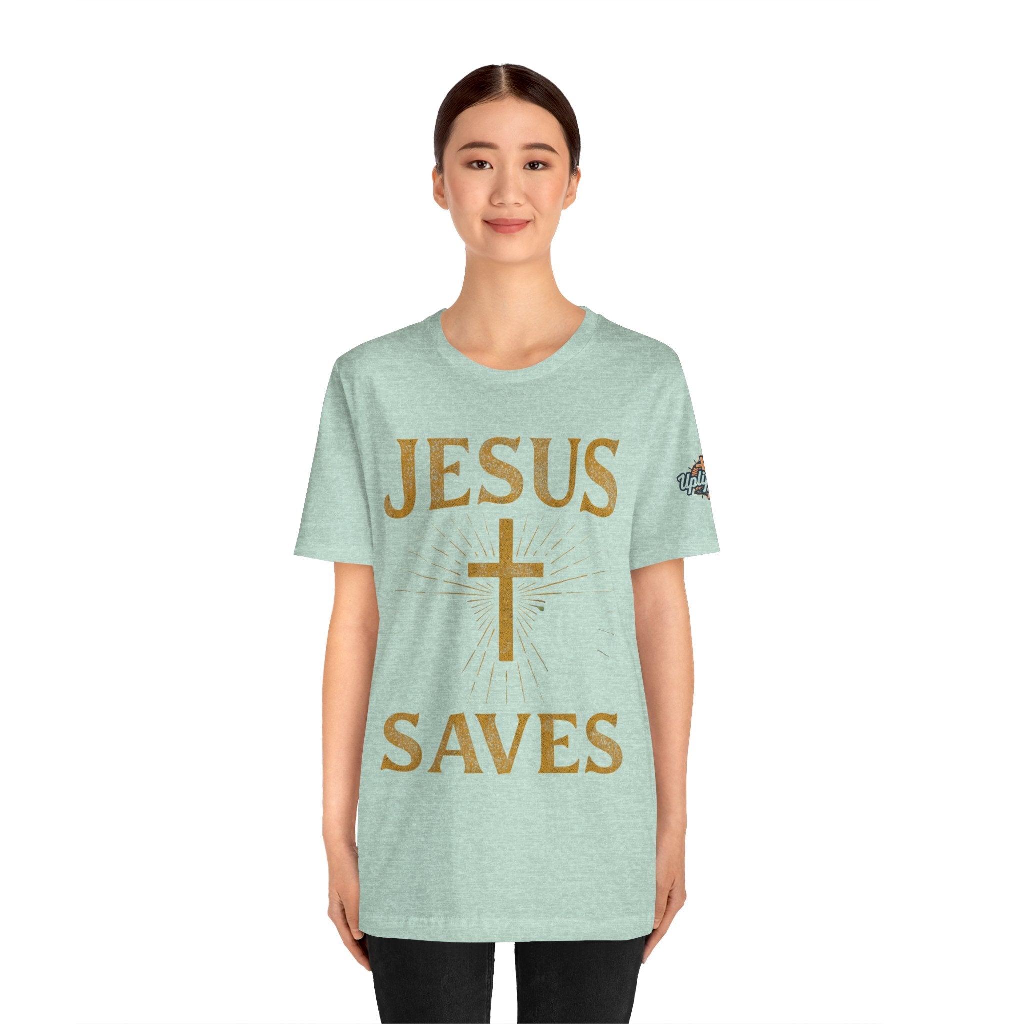 Jesus Saves T-shirt – Radiant Cross & Rays of Light Christian T-shirt for Eternal Hope & Faith Printify