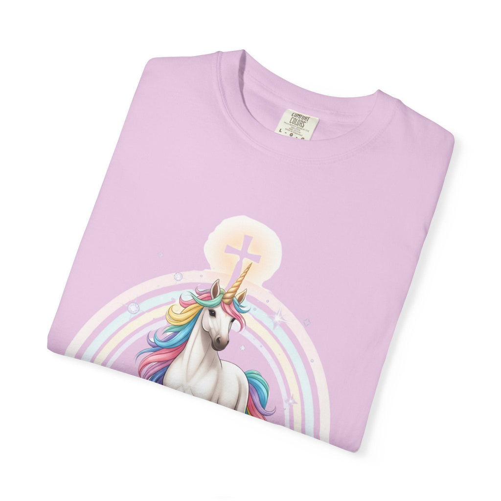 Unique Unicorn Christian T-Shirt – Wonderfully Made with Rainbow Cross & Psalm 139:14 Printify