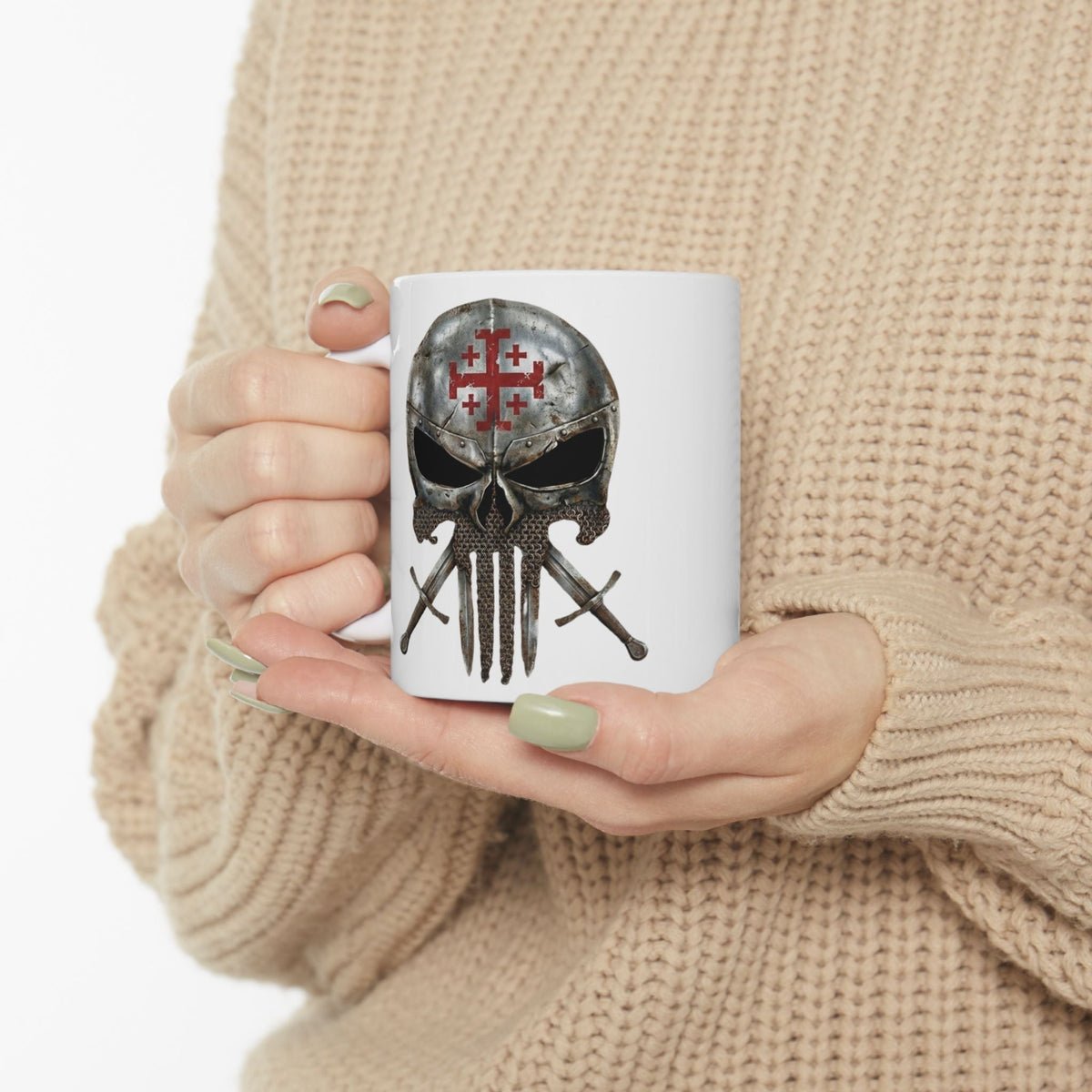 Crusader Knight Coffee Mug — 'Armor of God' Christian Skull 11/15oz Accent Mug Printify