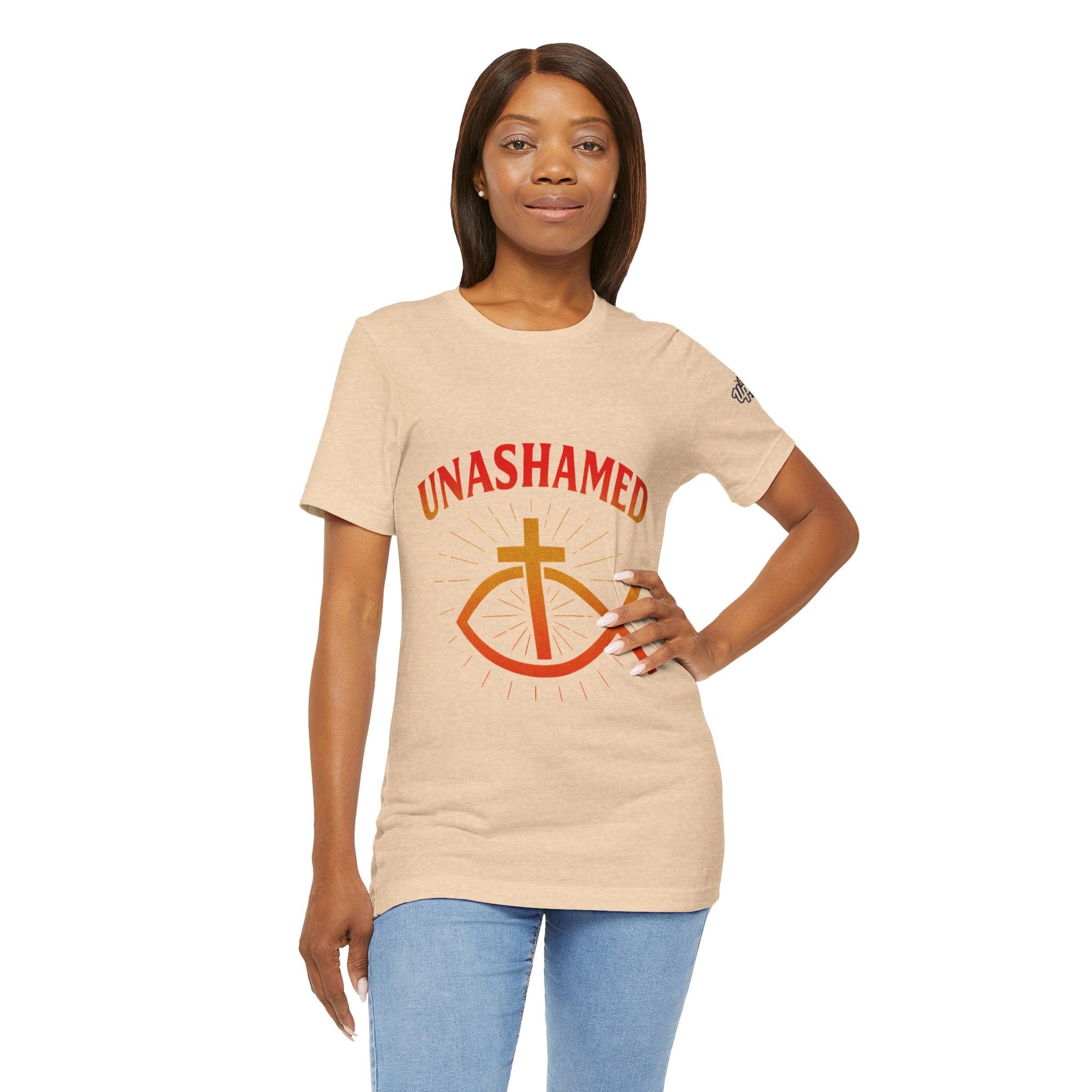 Unashamed T-shirt – Ichthys Jesus Fish & Cross Christian T-shirt for Romans 1:16 Bold Faith Printify