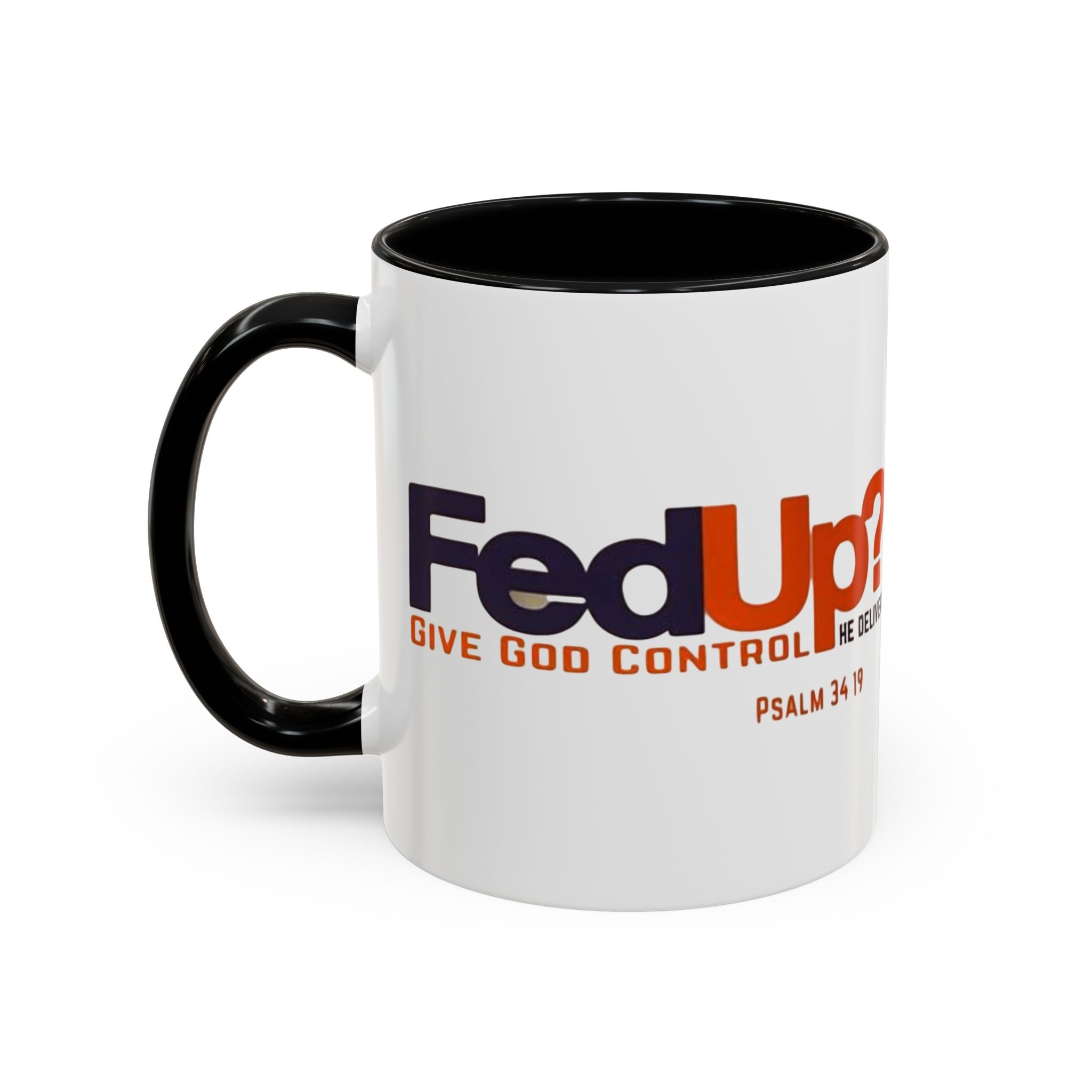 Funny Christian Coffee Mug — “Give God Control, HE Delivers” Accent Mug (11/15oz) Printify