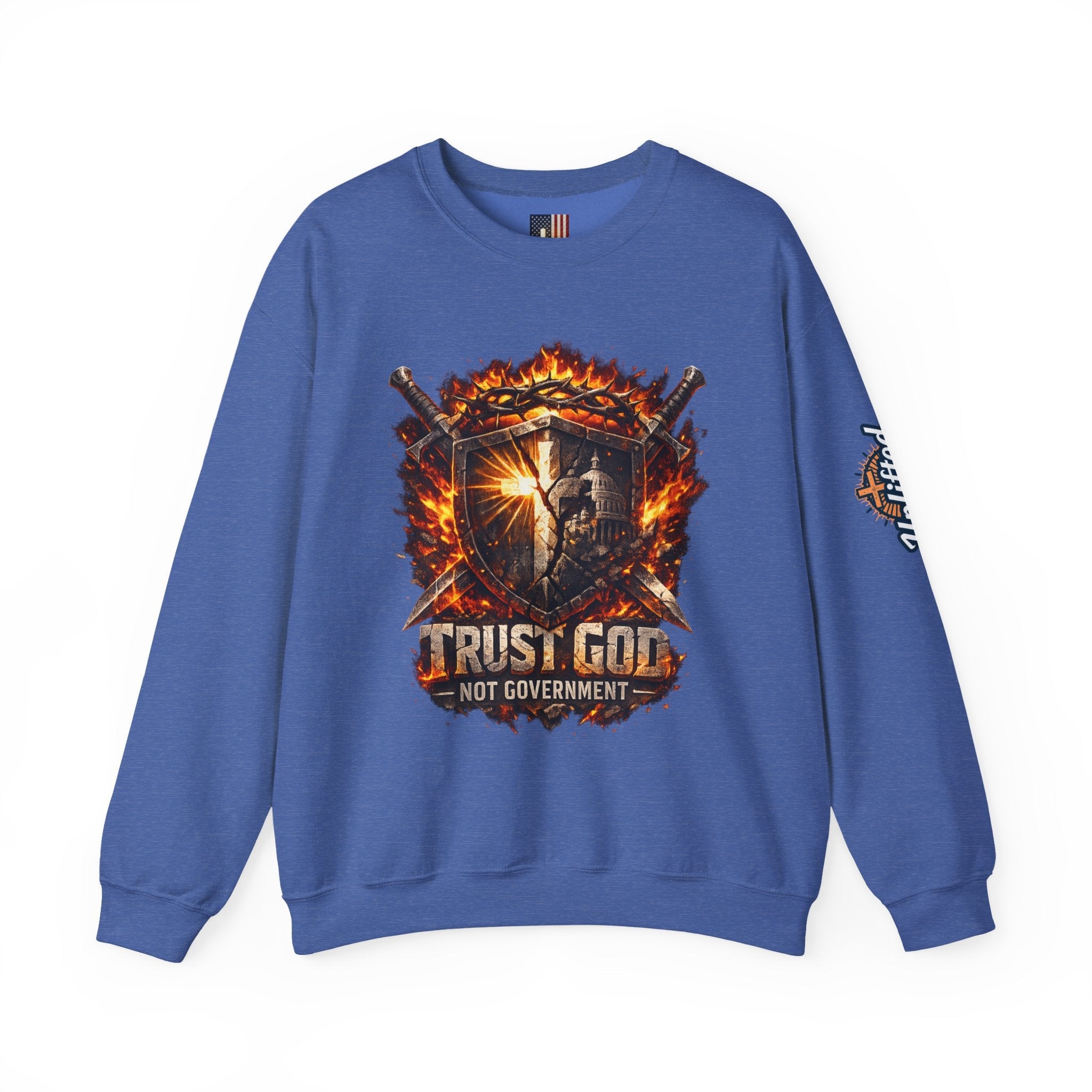 Trust God Not Government Shield Sweatshirt — Patriotic Christian Faith Sweatshirt Printify