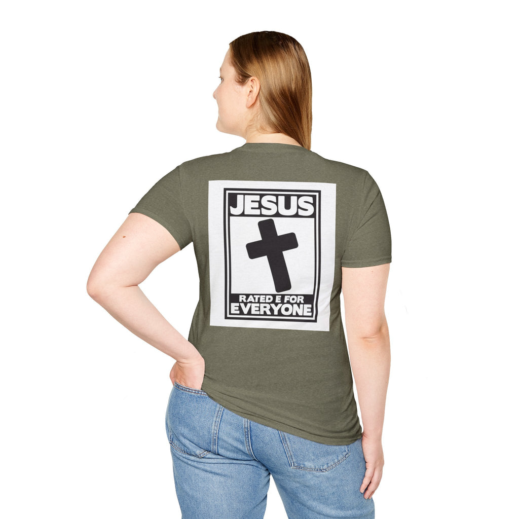Jesus, Rated E for Everyone T-shirt - Gamer Faith T-shirt - Christian Video Game Parody Printify