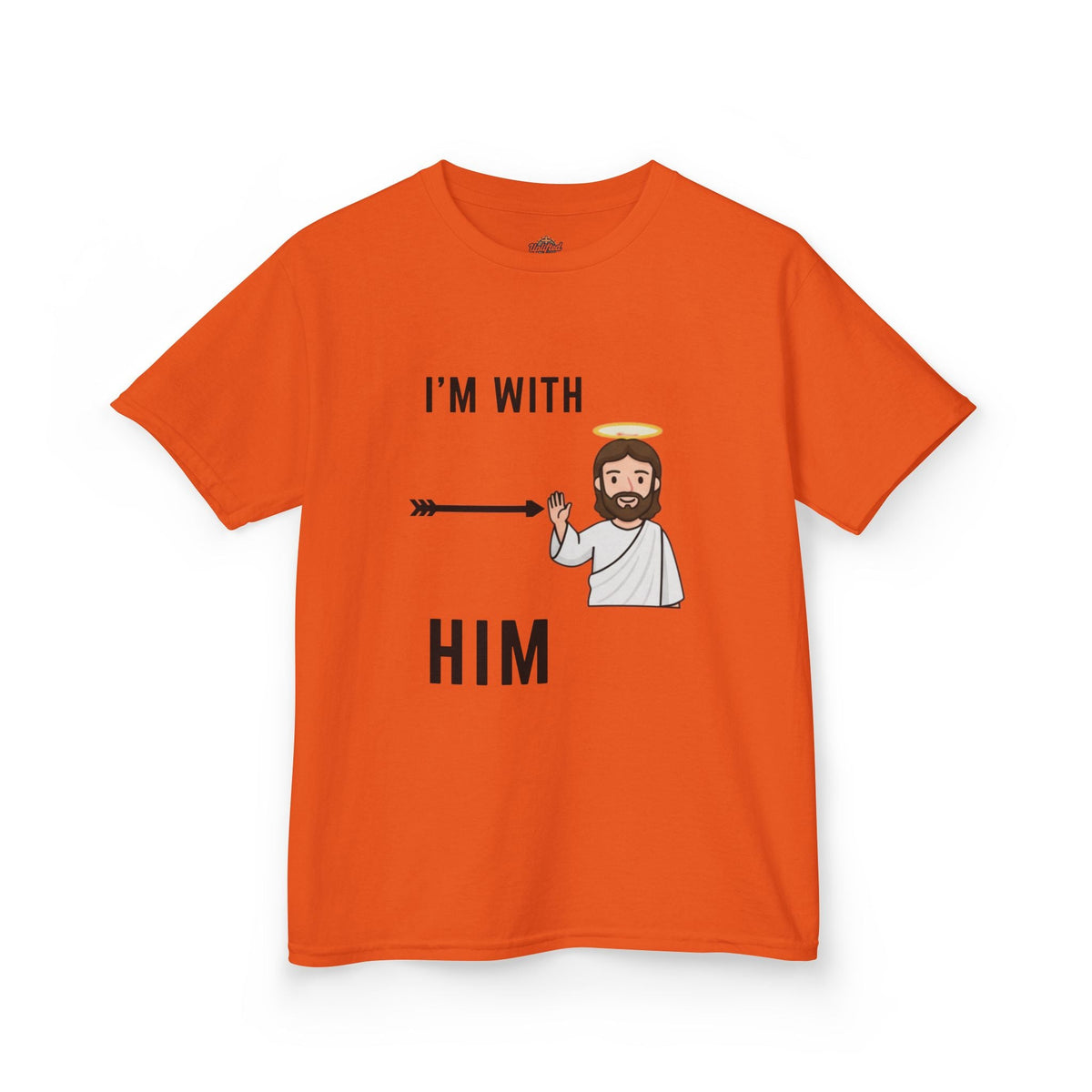 🔥 I’m With Him → Christian Kids T-Shirt | Arrow Pointing to Jesus | Minimalist Faith Tee | Subtle Cross Design | Bible-Inspired Apparel by Uplifted Gear Printify
