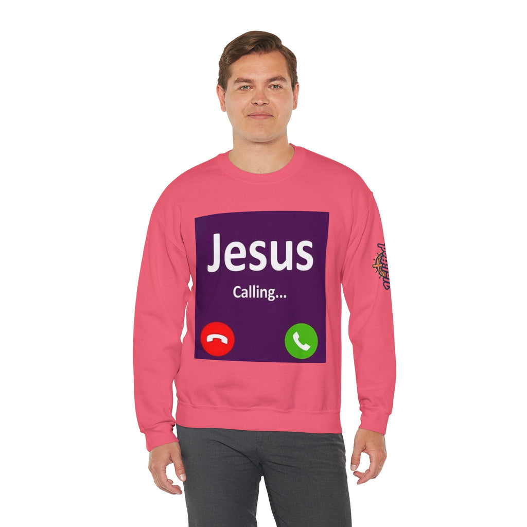 Jesus Calling Sweatshirt – Funny Cell Phone Screen Christian Sweatshirt for Divine Connection & Faith Humor Printify