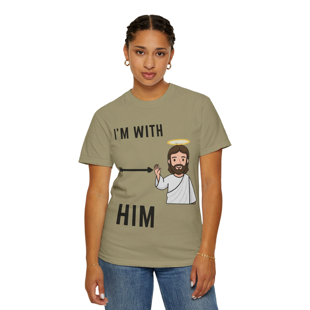 🔥 I’m With Him → Christian T-Shirt | Arrow Pointing to Jesus | Minimalist Faith Tee | Subtle Cross Design | Bible-Inspired Apparel by Uplifted Gear Printify