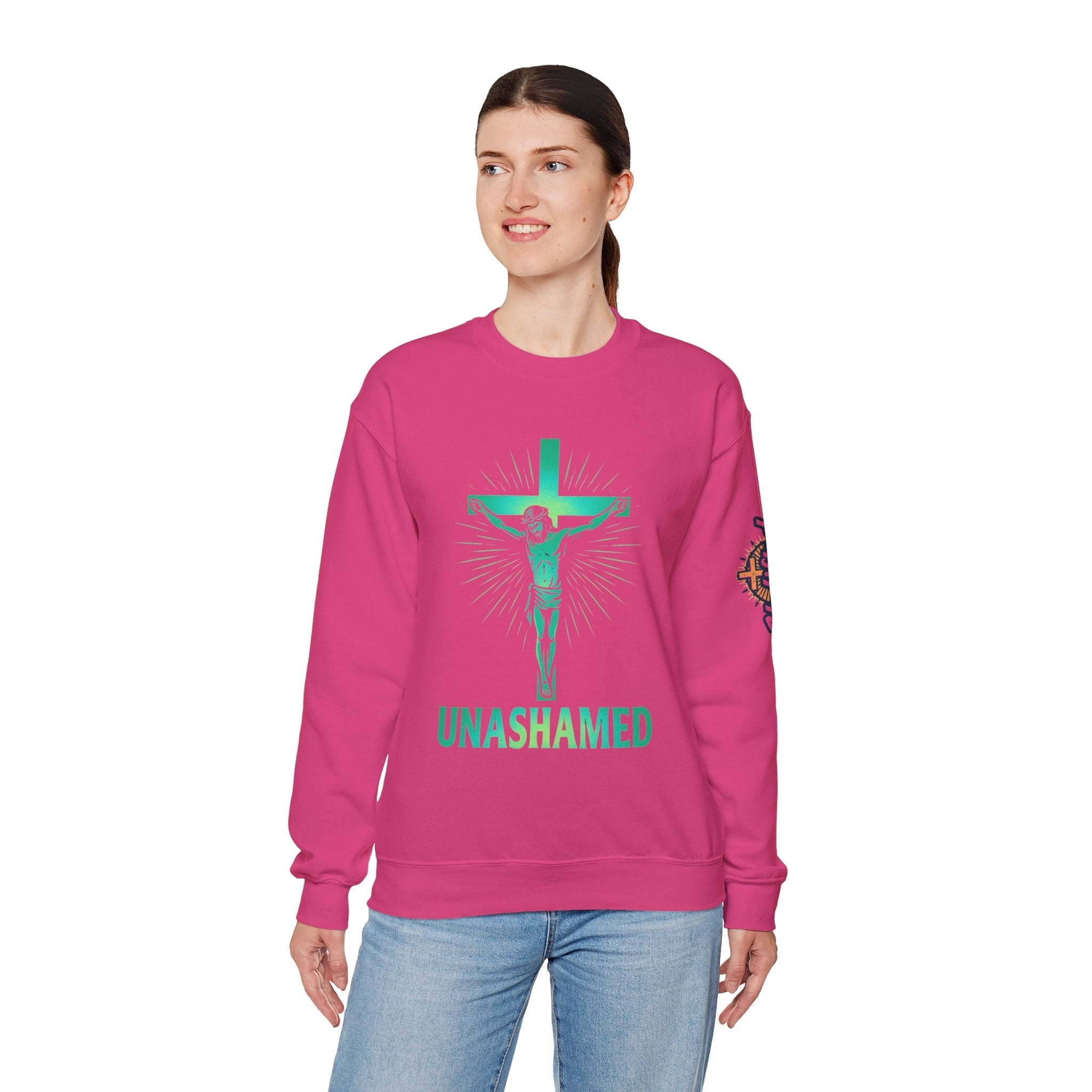 Unashamed Sweatshirt – Romans 1:16 Crucifixion Christian Sweatshirt for Bold Unwavering Faith Printify