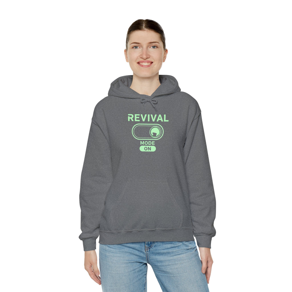 🔥 Revival Mode: ON – Christian Techwear Hoodie | Glowing Green Faith Switch | Futuristic Jesus Shirt | Activate Your Spiritual Awakening | Uplifted Gear Printify