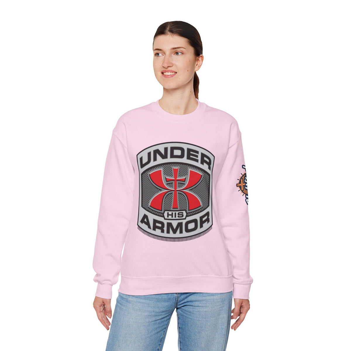 Under His Armor Crewneck Sweatshirt — Christian Faith Graphic Pullover Printify