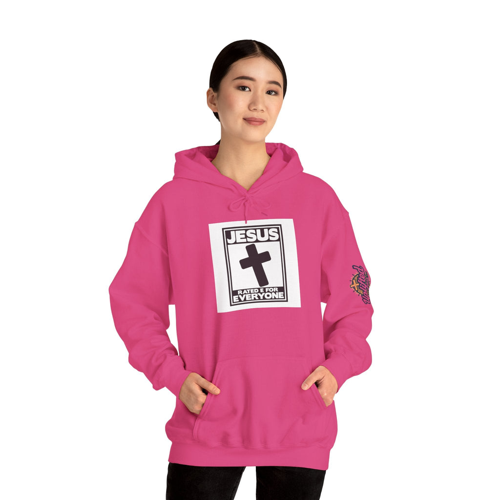 Jesus, Rated E for Everyone Hoodie - Gamer Faith Hoodie - Christian Video Game Parody Printify